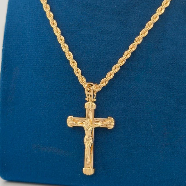No reserve price - Necklace - 9 kt. Yellow gold - Cross - 50 cm