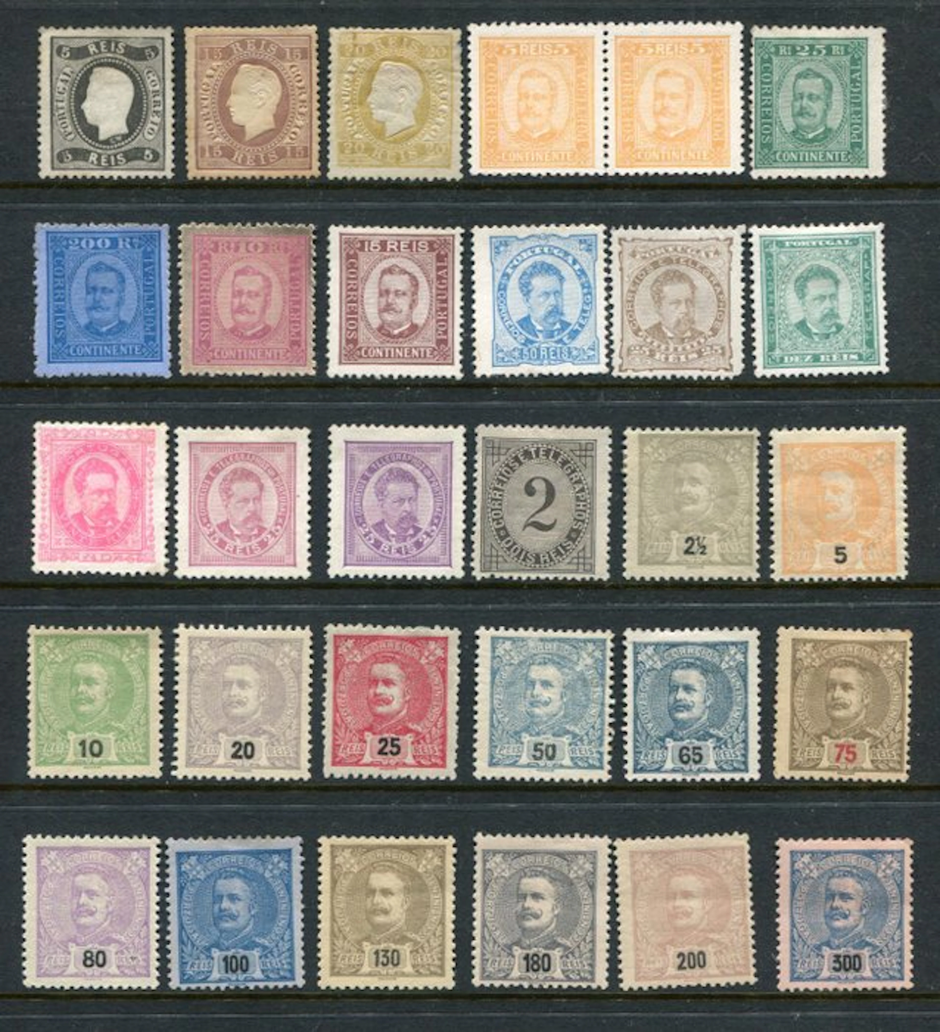 Portugal 1862/1910 - PORTUGAL 1862-1910 MH (original Gum) Lot to 500r 55 Stamps