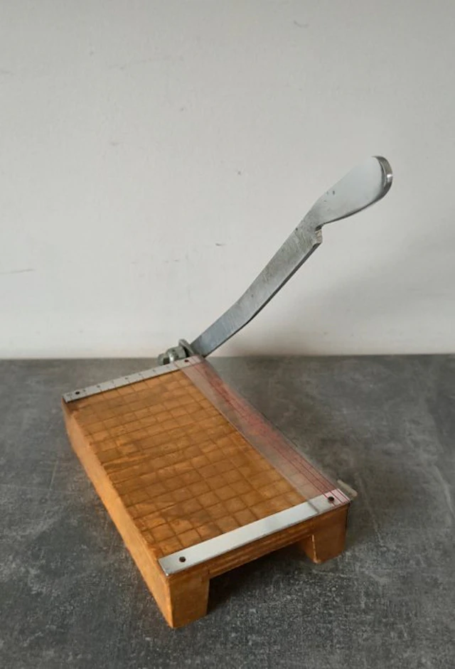 Beautifully pattinated paper Guillotine - Working tool Industrial design