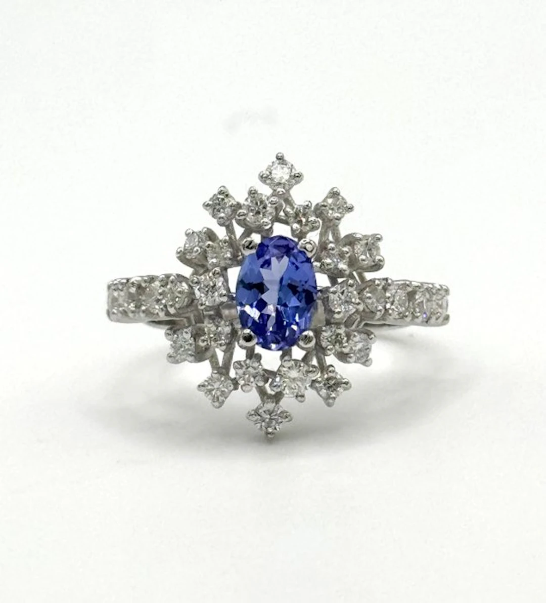 Cocktail ring - 18 kt. White gold - 1.46ct. tw. Diamond (Natural) - Tanzanite