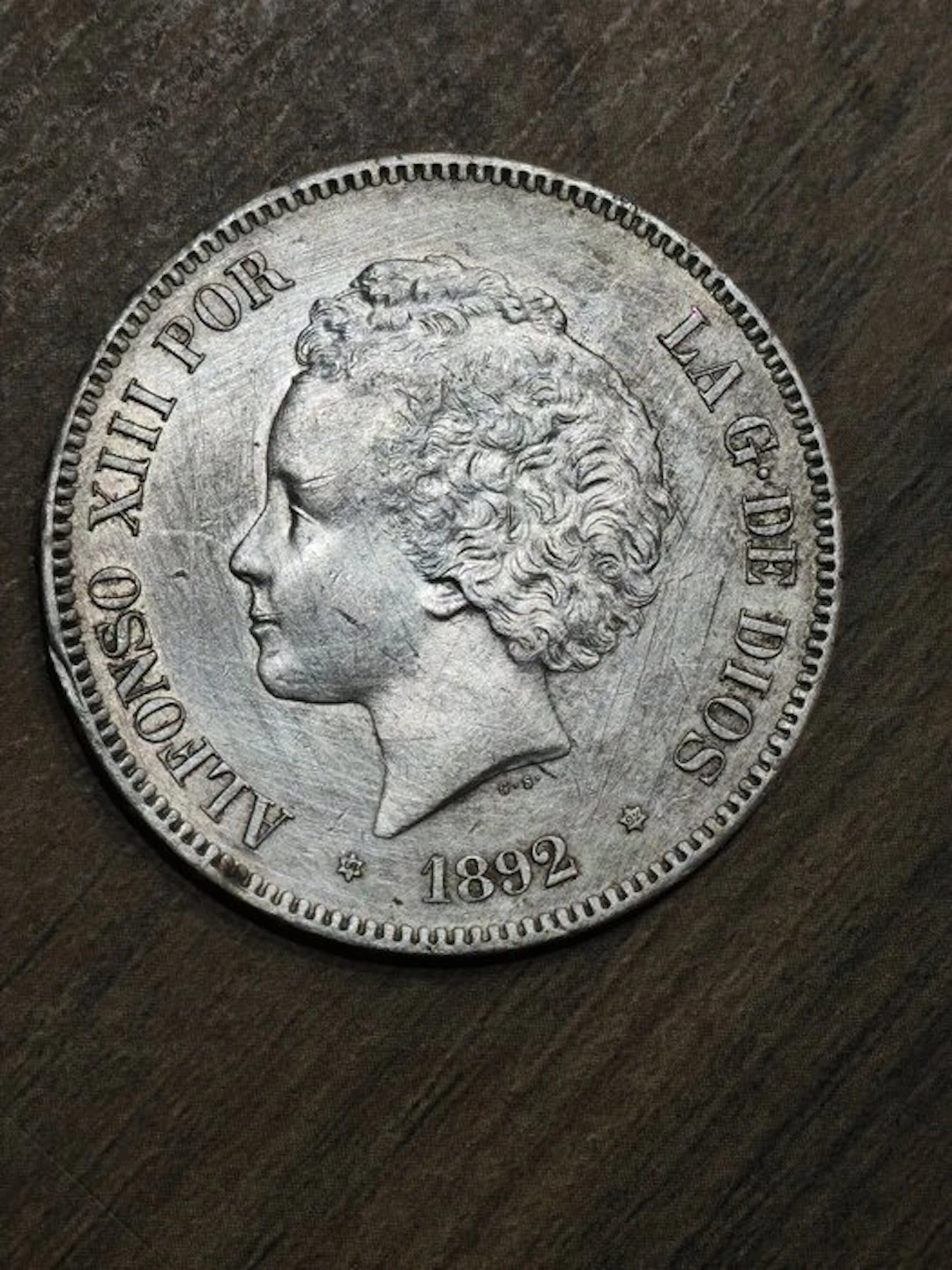 Spain. Alfonso XIII. 5 Pesetas 1892 *18-92 PGM (No reserve price)