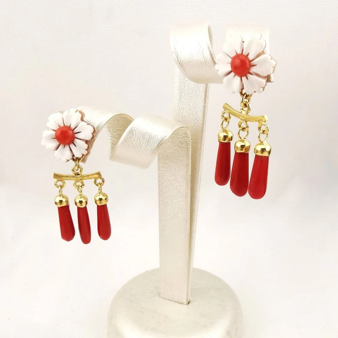 Coral - Sterling Silver 925 - Earrings - Italian craftsmanship