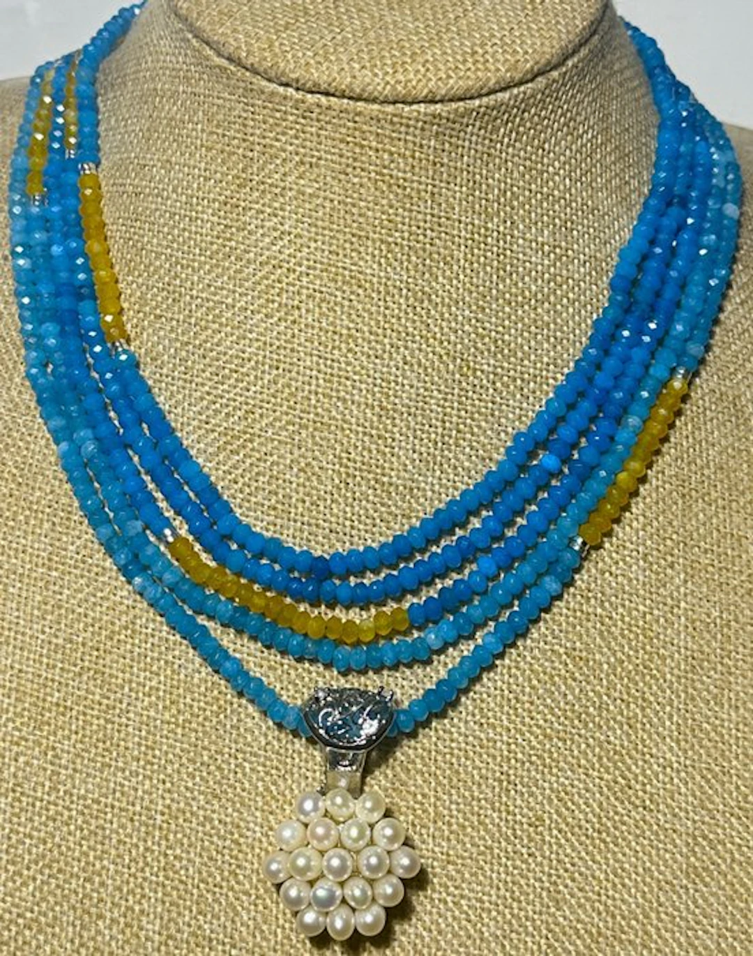 Neon Apatite and Honey Nephrite with White Freshwater Pearls
