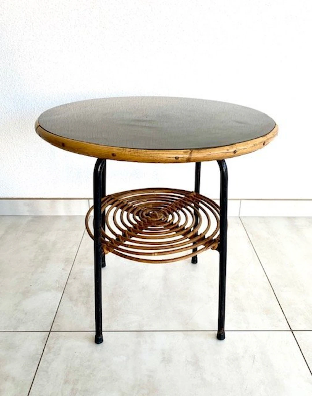 Side table - Bamboo Metal and Black Formica - Vintage