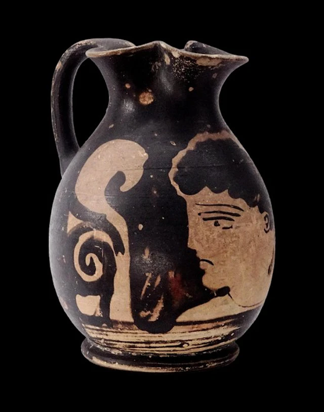 Ancient Greek Ceramic - Oenochoe with Red Figures - Young...