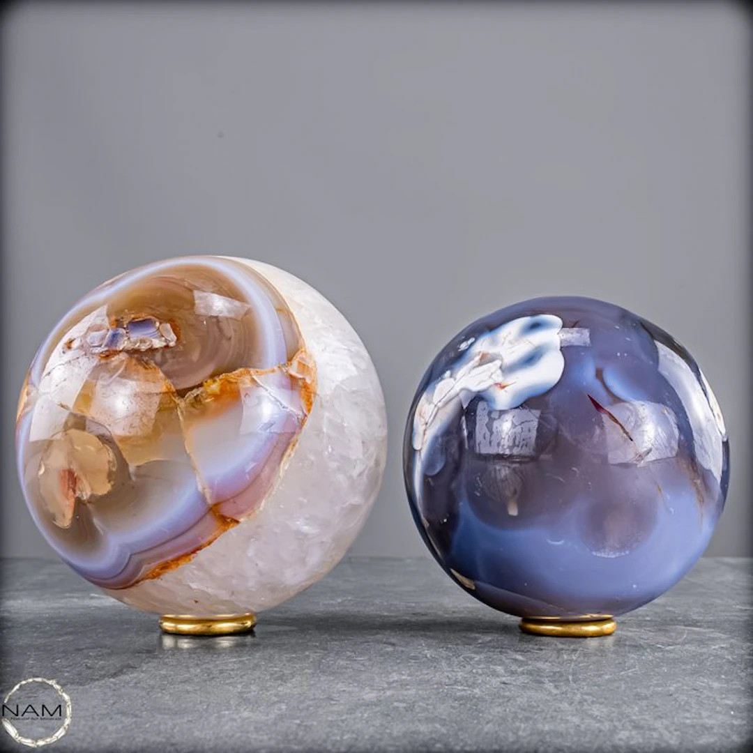 Orca-Agate Sphere Set – Two exceptional natural rarities- 2478.96 g - (2)