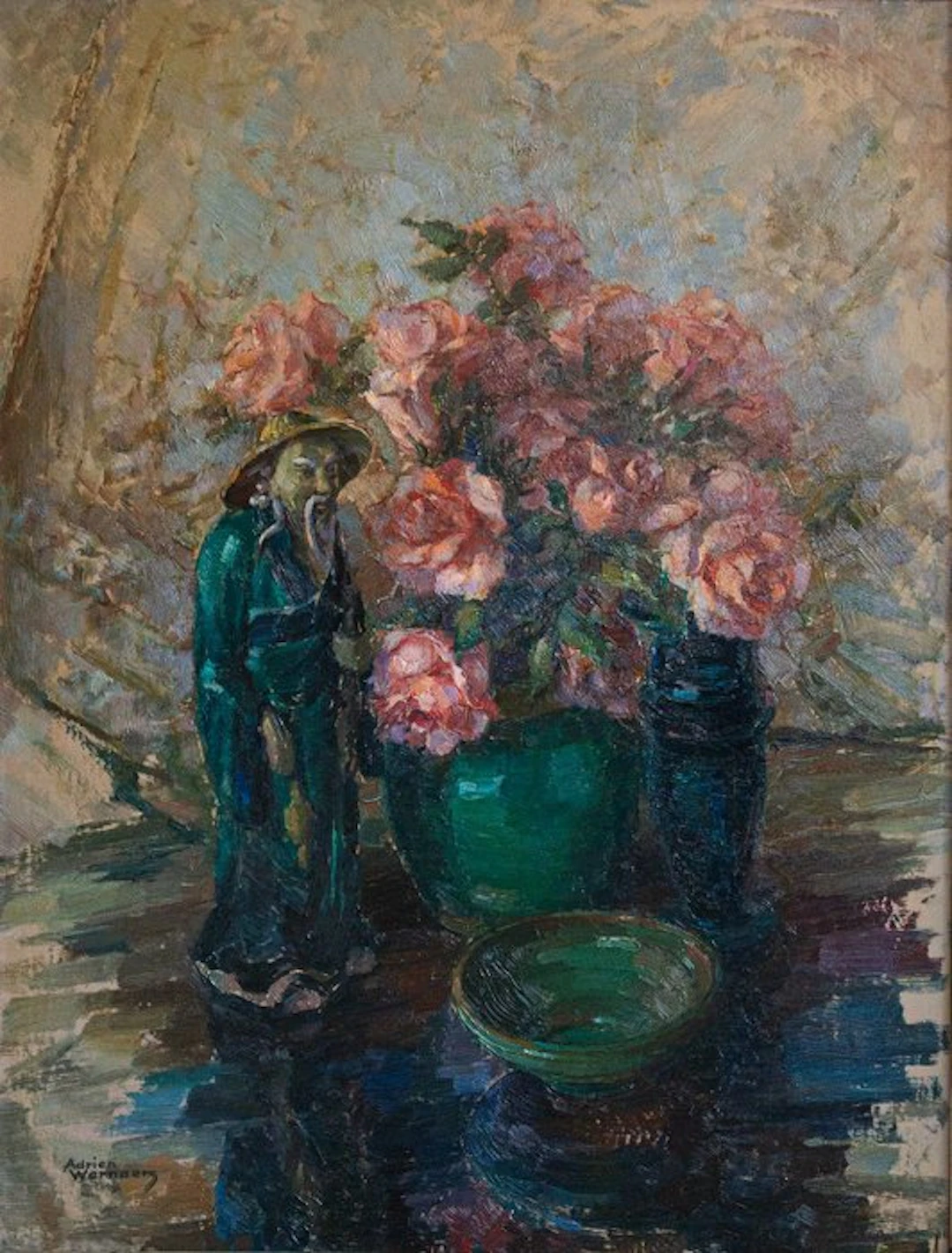 Adrien Wernaer (1899-1977) - Nature morte Roses et statue