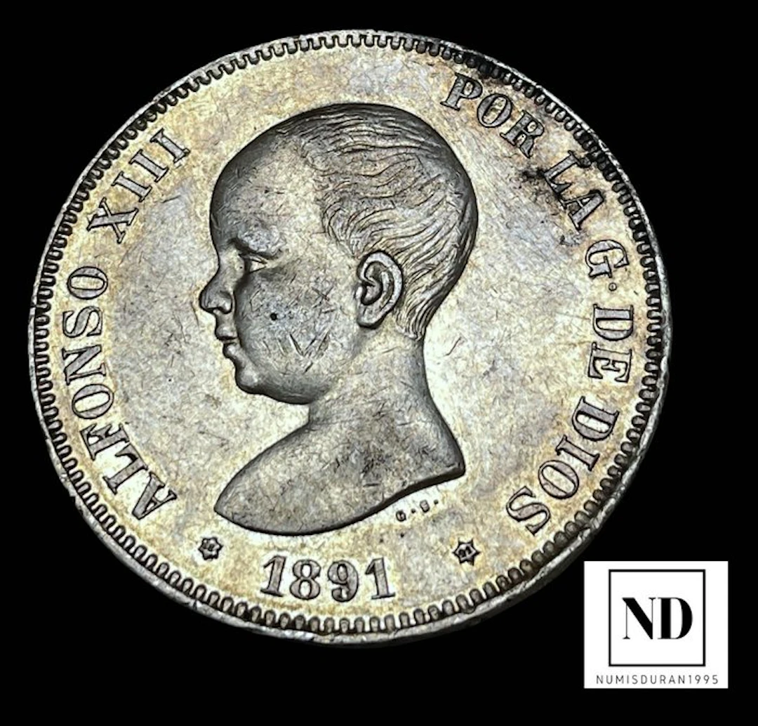 Spain. Alfonso XIII. 5 Pesetas 1891*91 PGM - Madrid (No reserve price)