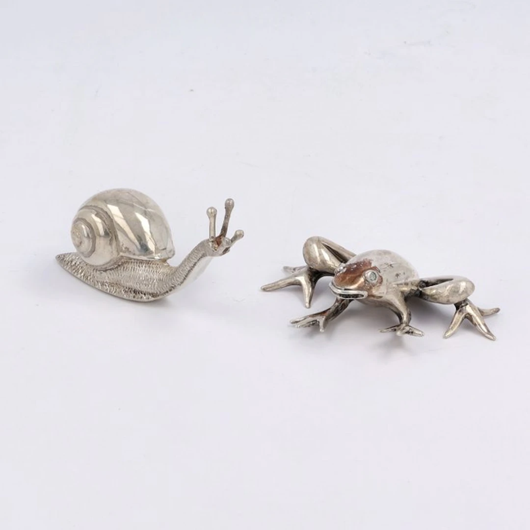 Miniatuur Kikker & Slak - Figurine (2) - .925 silver