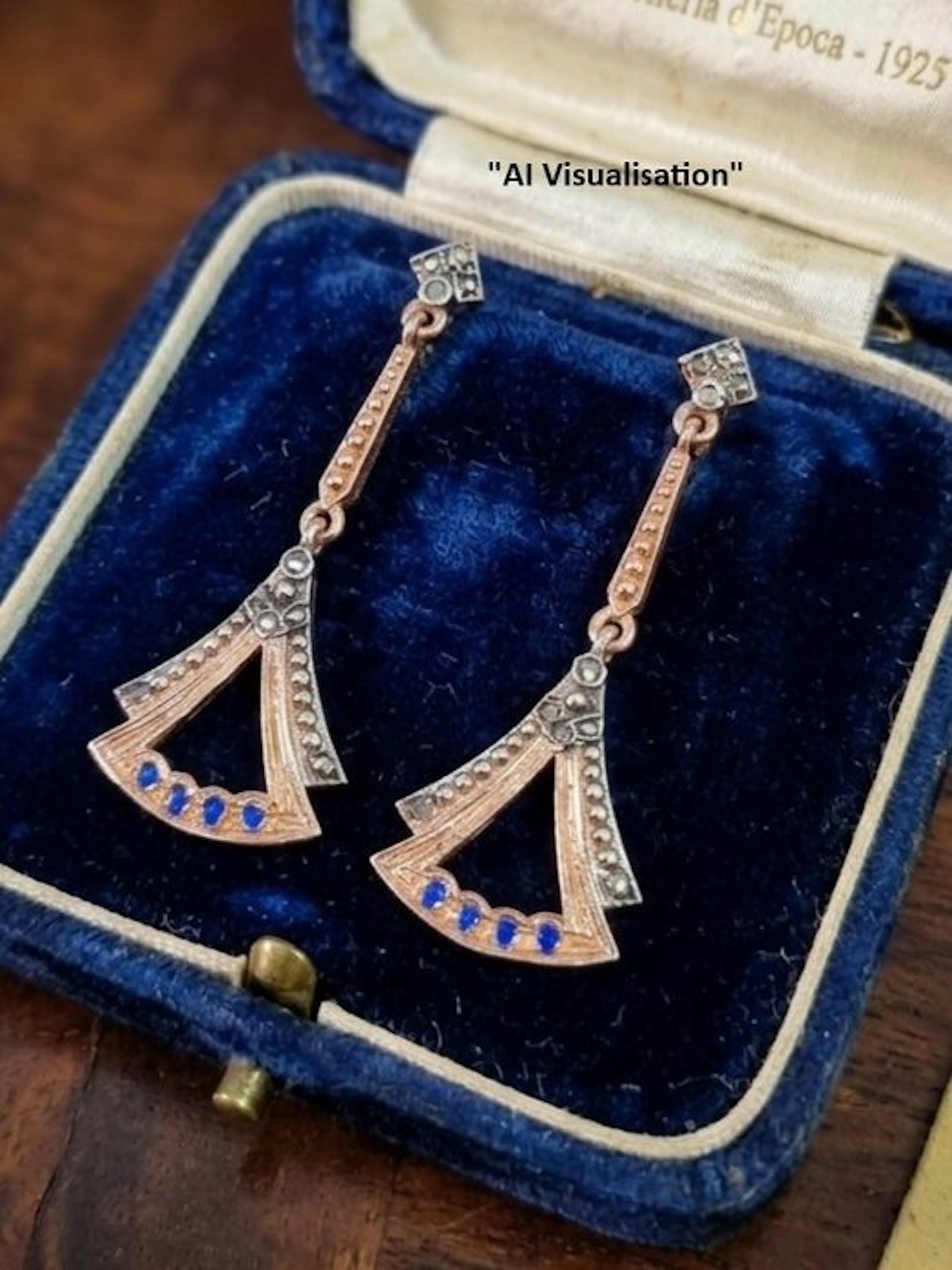 No reserve price - Earrings - 9 kt. Silver, Rose gold Sapphire - Diamond