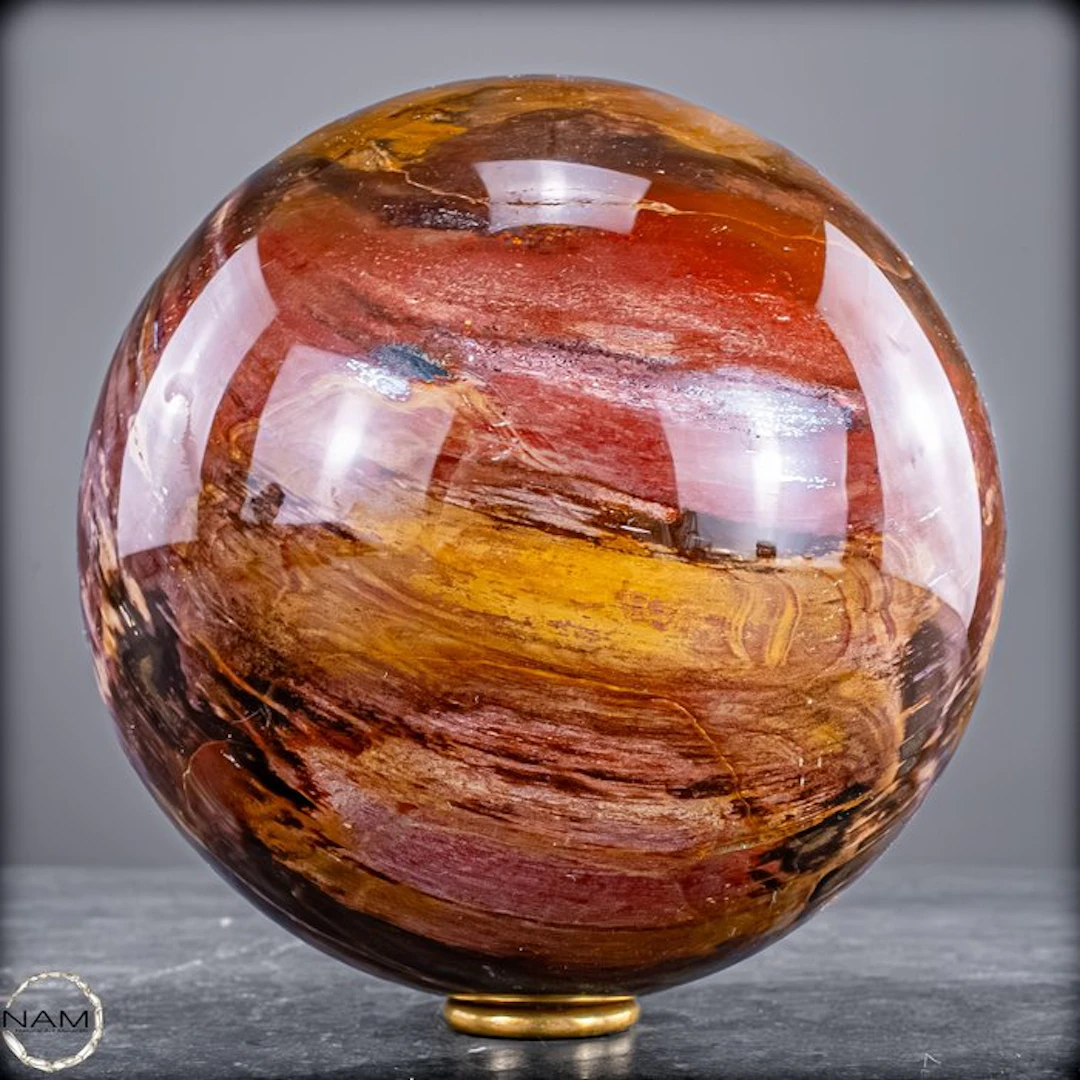 Natural petrified wood as a sphere – intense grain with...