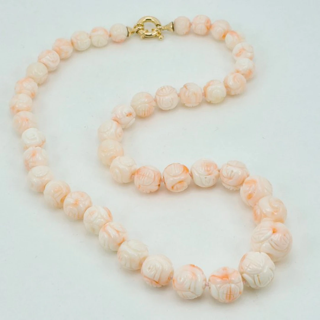 Silver, Gold-plated - Necklace - Pink coral, engraved