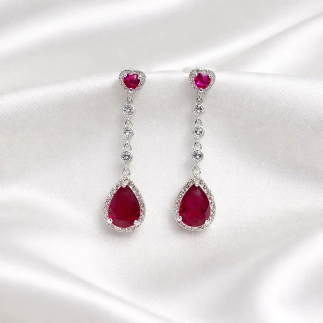No reserve price - Earrings Gold-plated Ruby - Topaz - 18kt Gold Plated