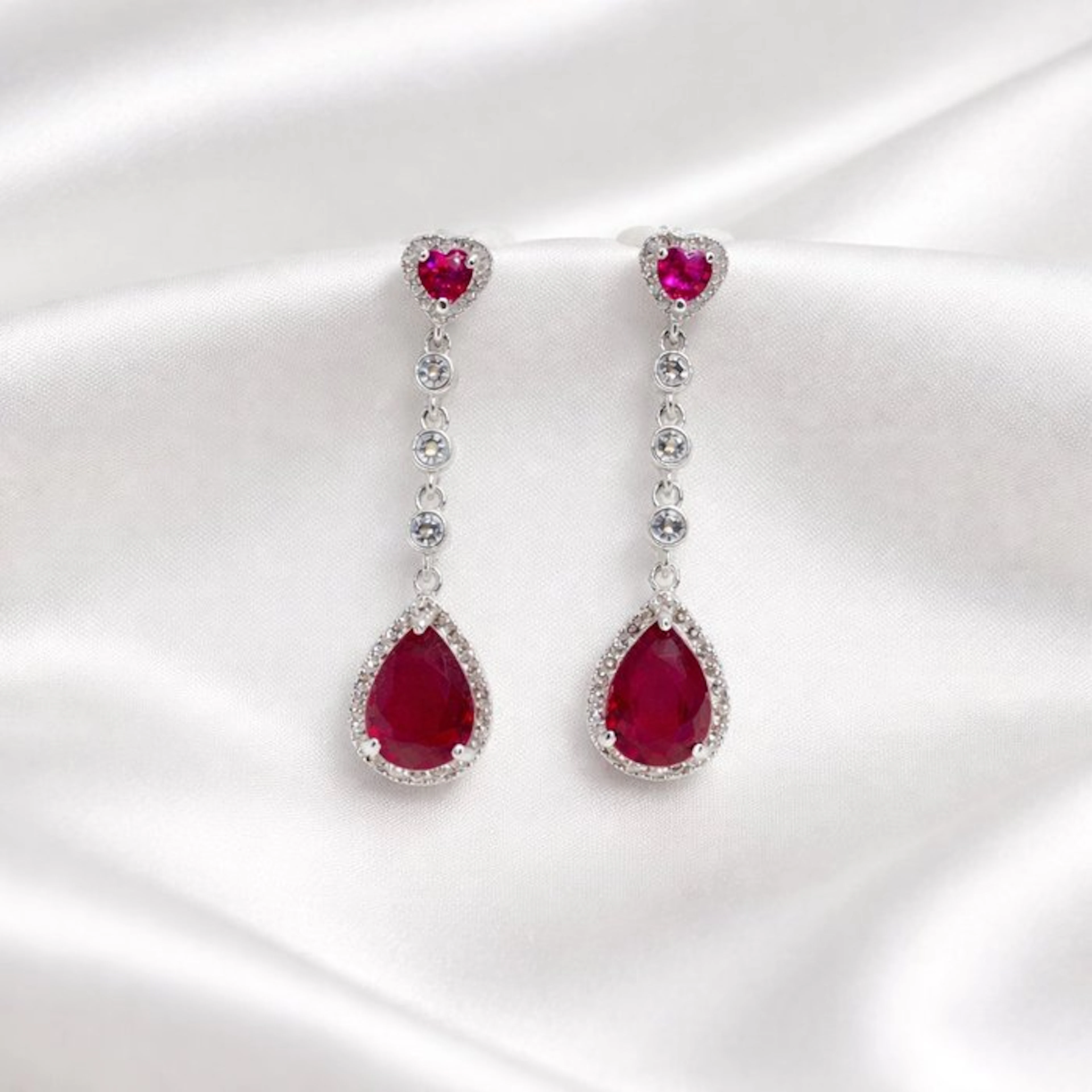 No reserve price - Earrings Gold-plated Ruby - Topaz - 18kt Gold Plated