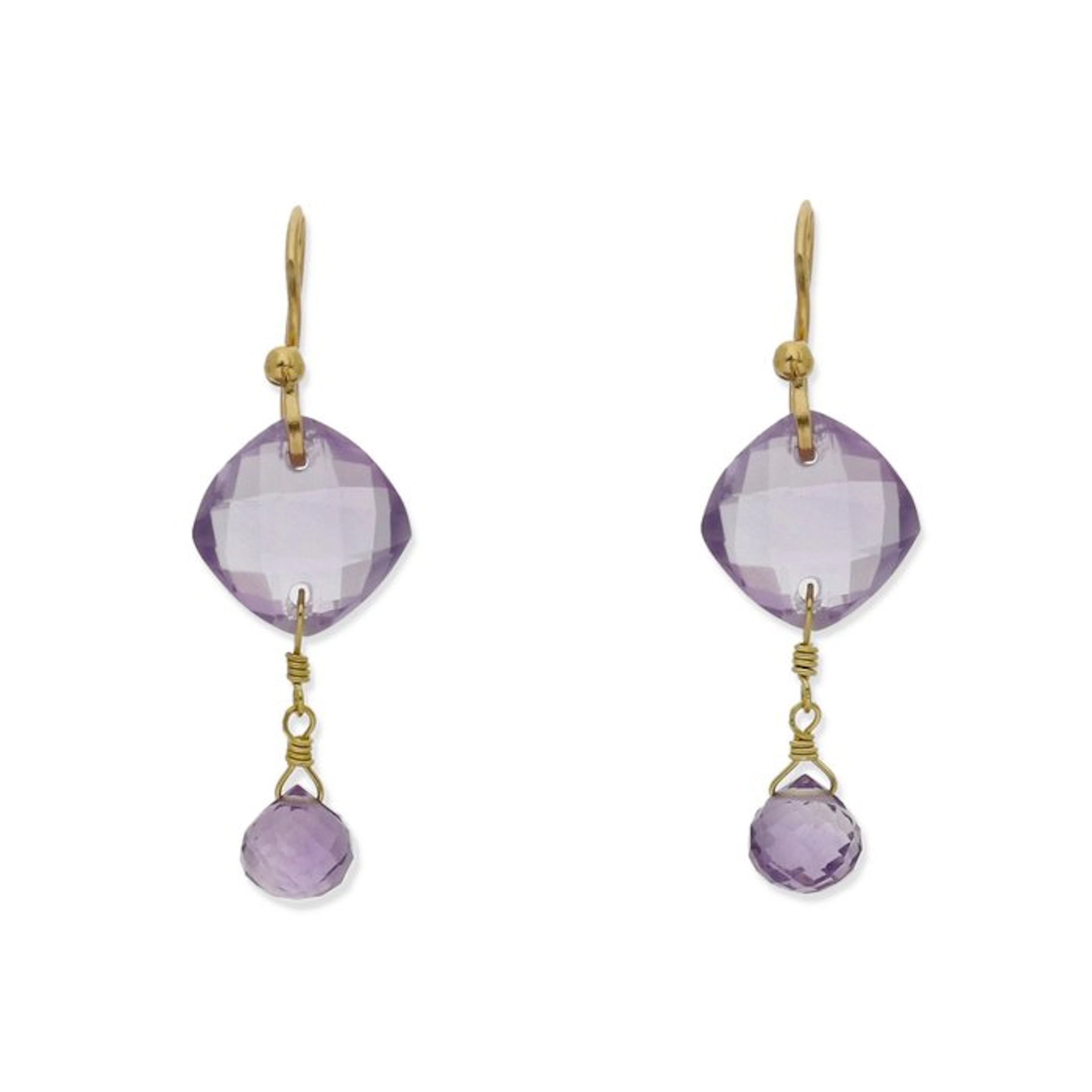 Earrings - 18 kt. Yellow gold Amethyst - Amethyst