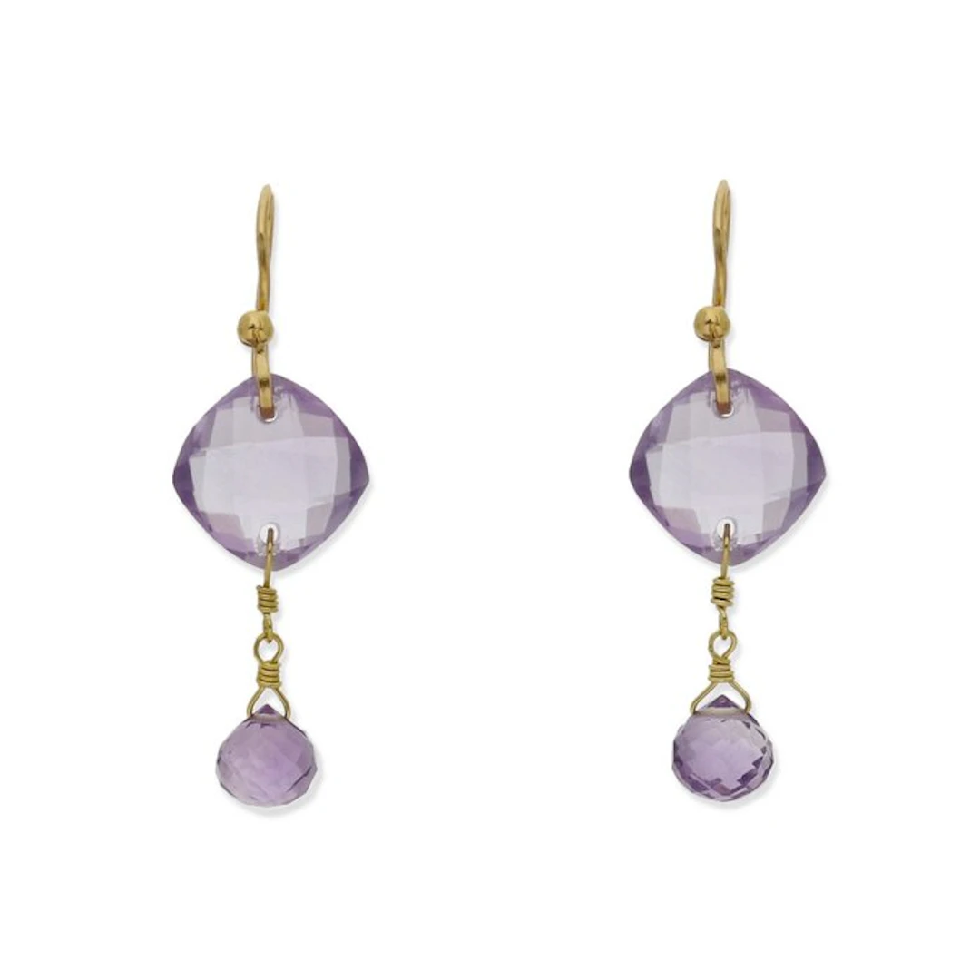 Earrings - 18 kt. Yellow gold Amethyst - Amethyst