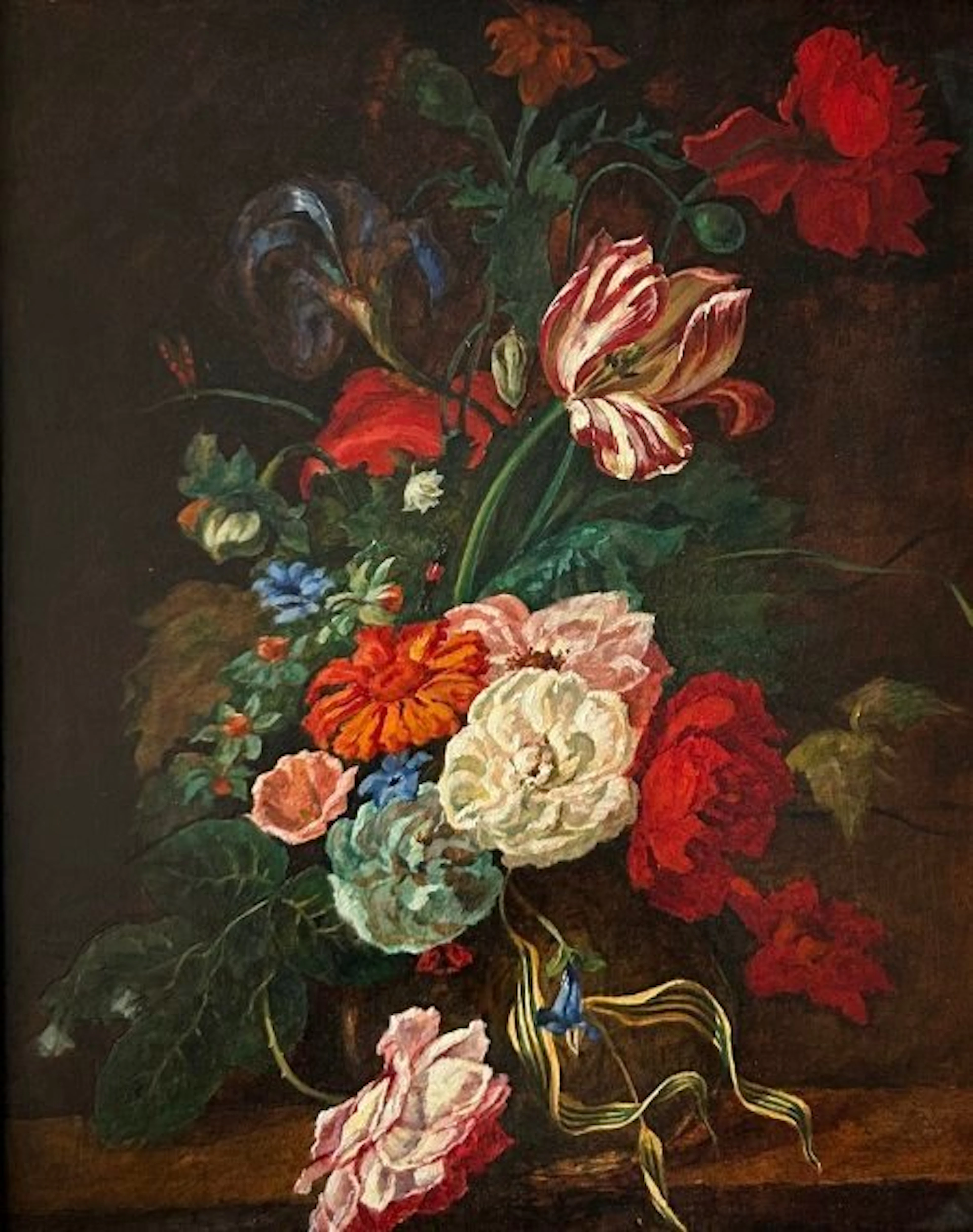 German School (XX) - Üppiges Blumenstillleben mit Tulpen