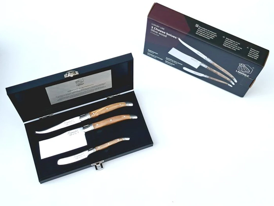 Laguiole - 3x Cheese Knives - Olive Wood - style de...