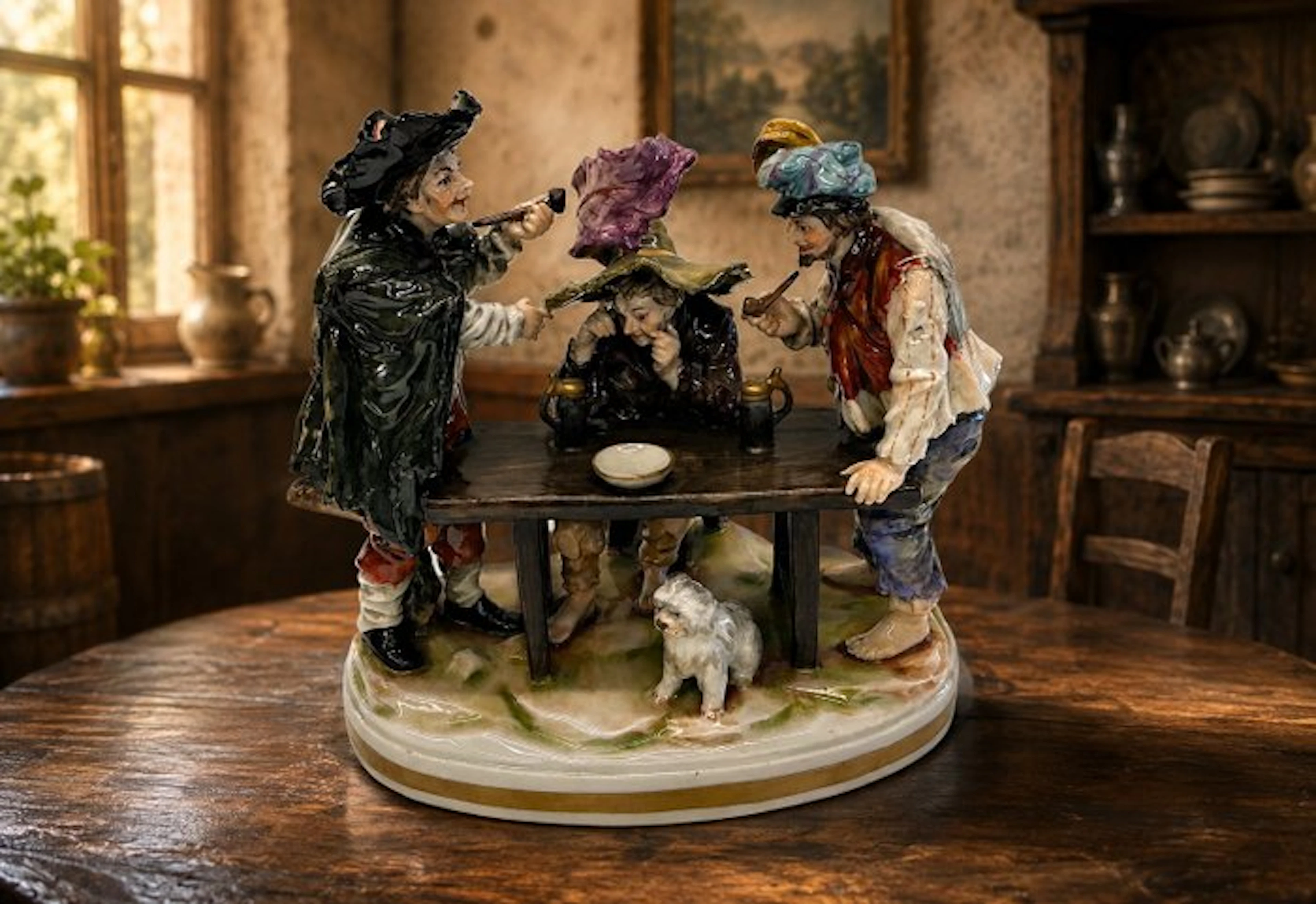 Antieke Volkstedt porseleinen figuurgroep – herbergscène...