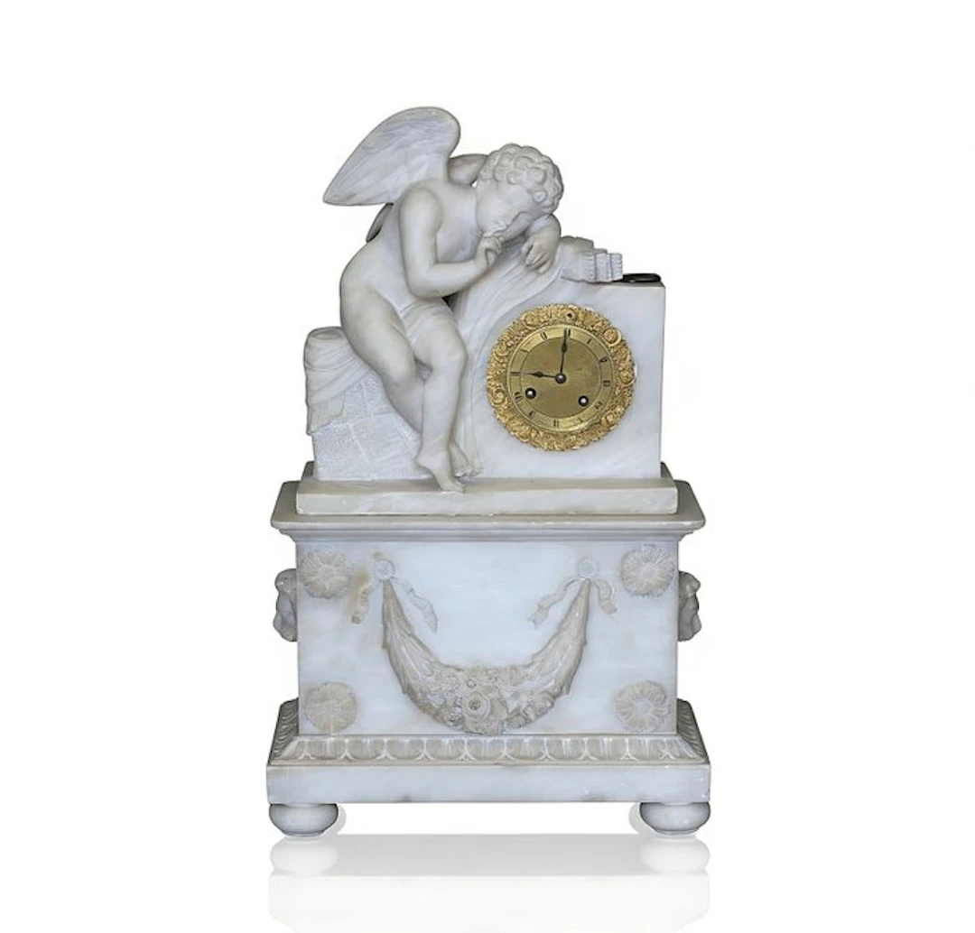 Mantel clock - Alabaster, Brass - 1800-1850 - Sculpture Clock