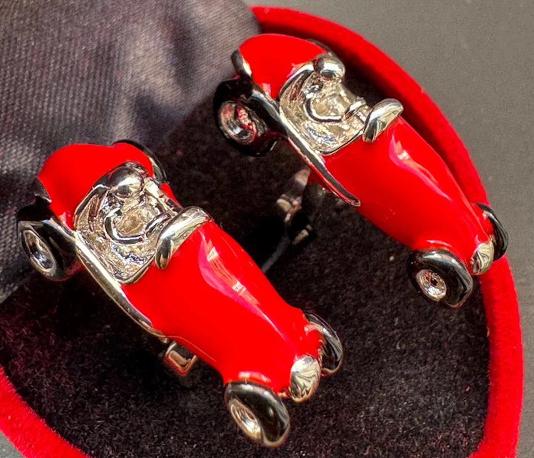 Classical 925 Rolled Silver and red Enamel Pair of...