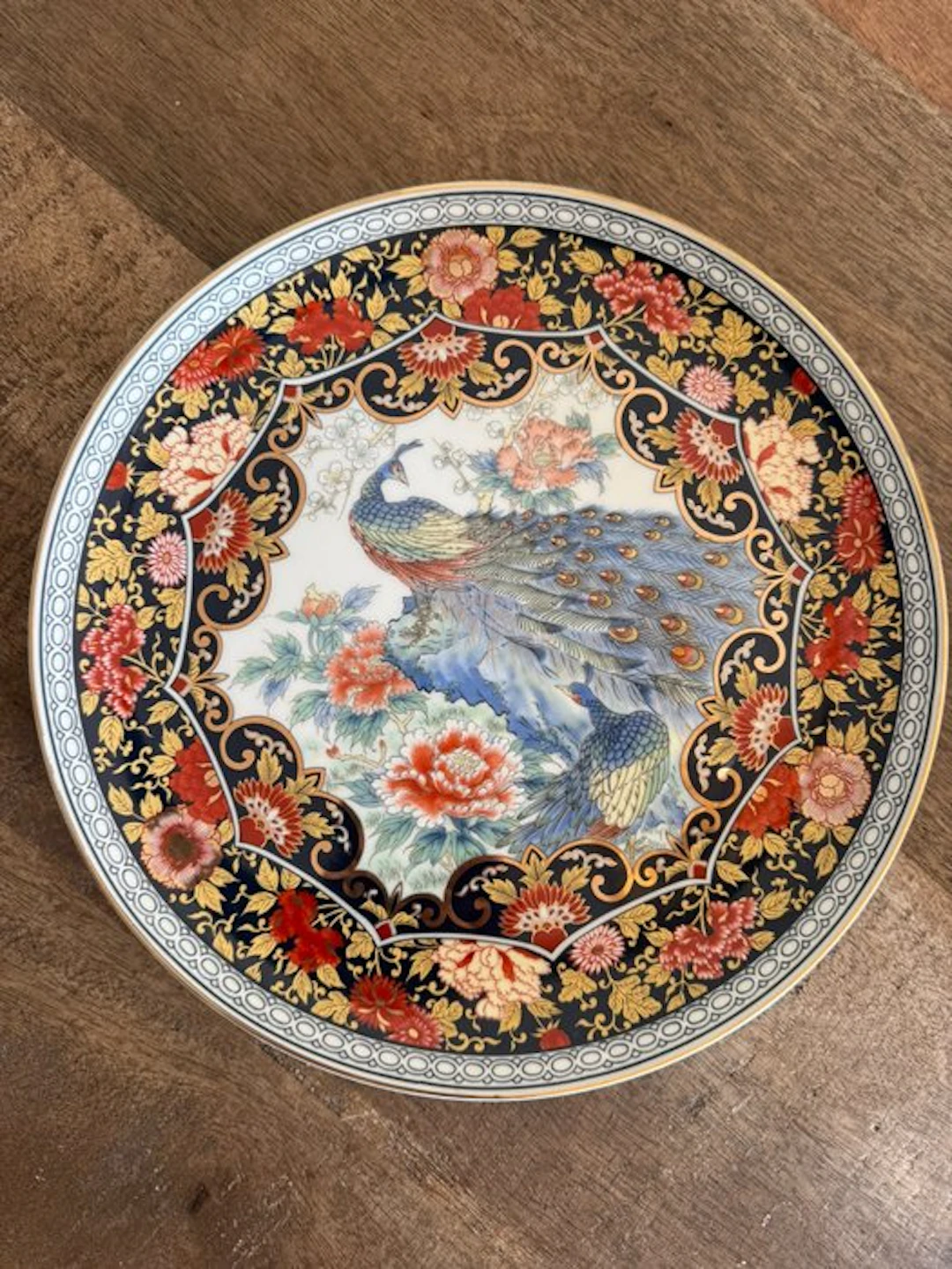 Japanese decorative porcelain plate with peacock and...