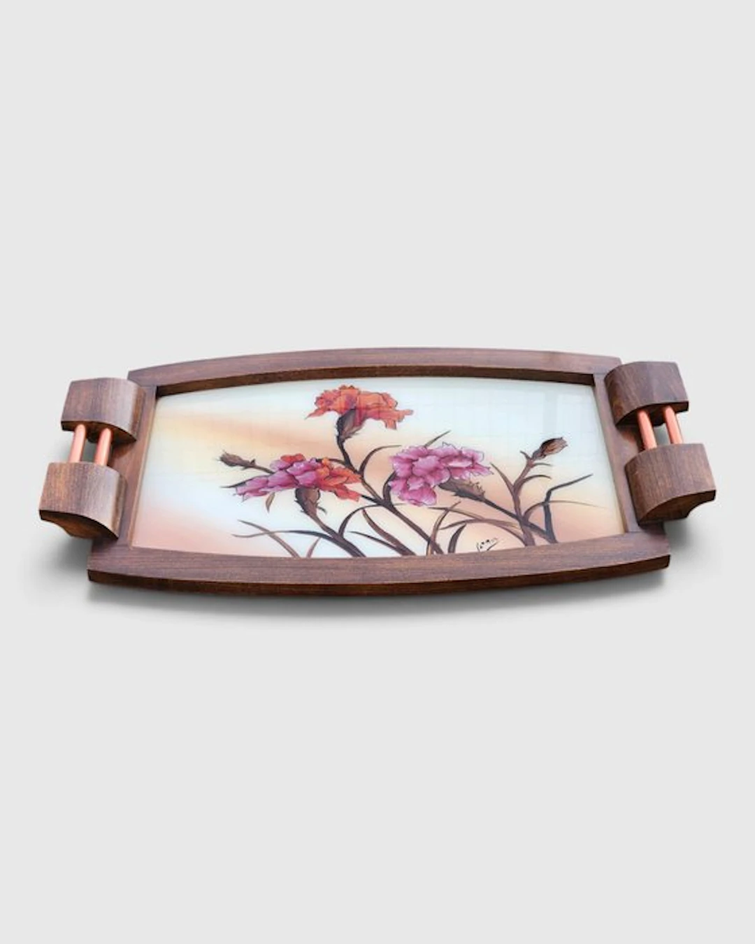 Grande Vassoio Art Déco in Legno e Vetro Retroverniciato...