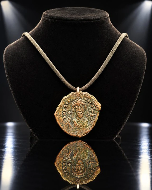 Byzantine Bronze Collar with a coin of Emperor Phocas - 75 cm