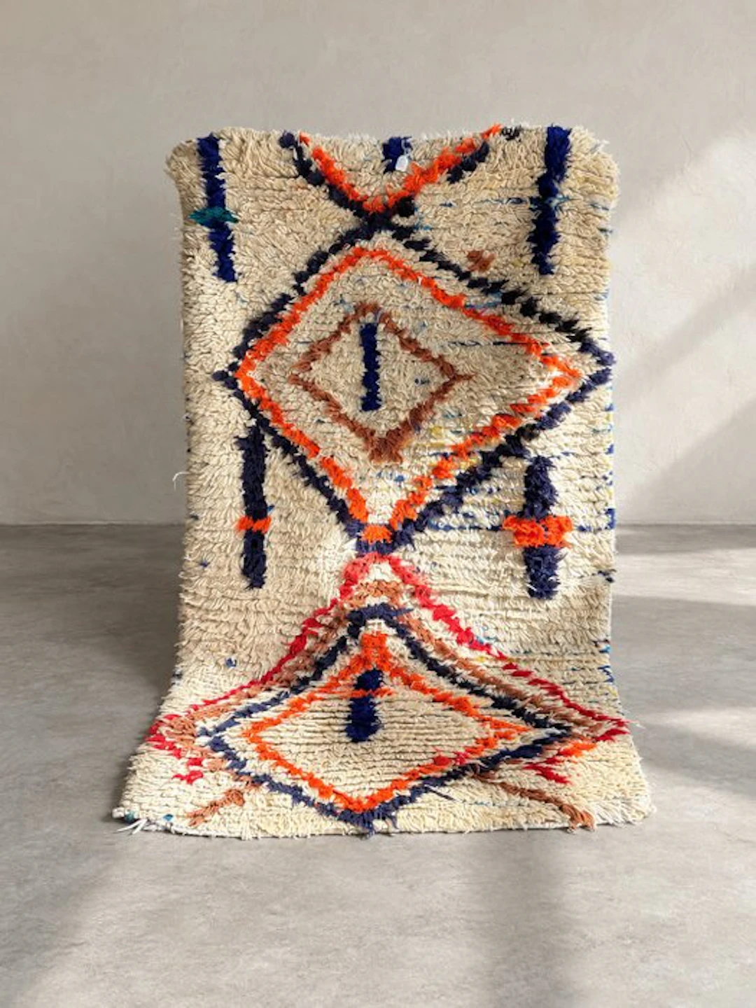 Tapis berbère marocain vintage fait main en laine - Rug...