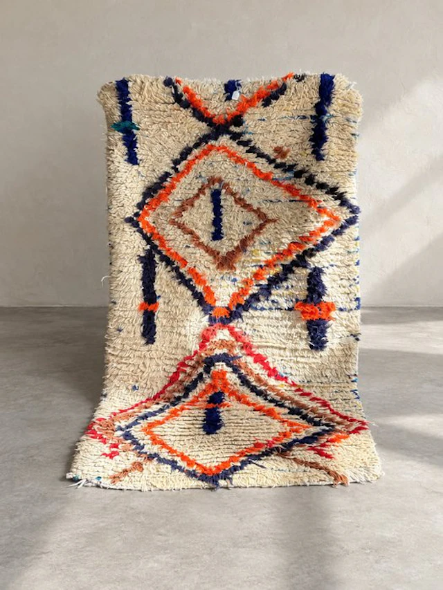 Tapis berbère marocain vintage fait main en laine - Rug...