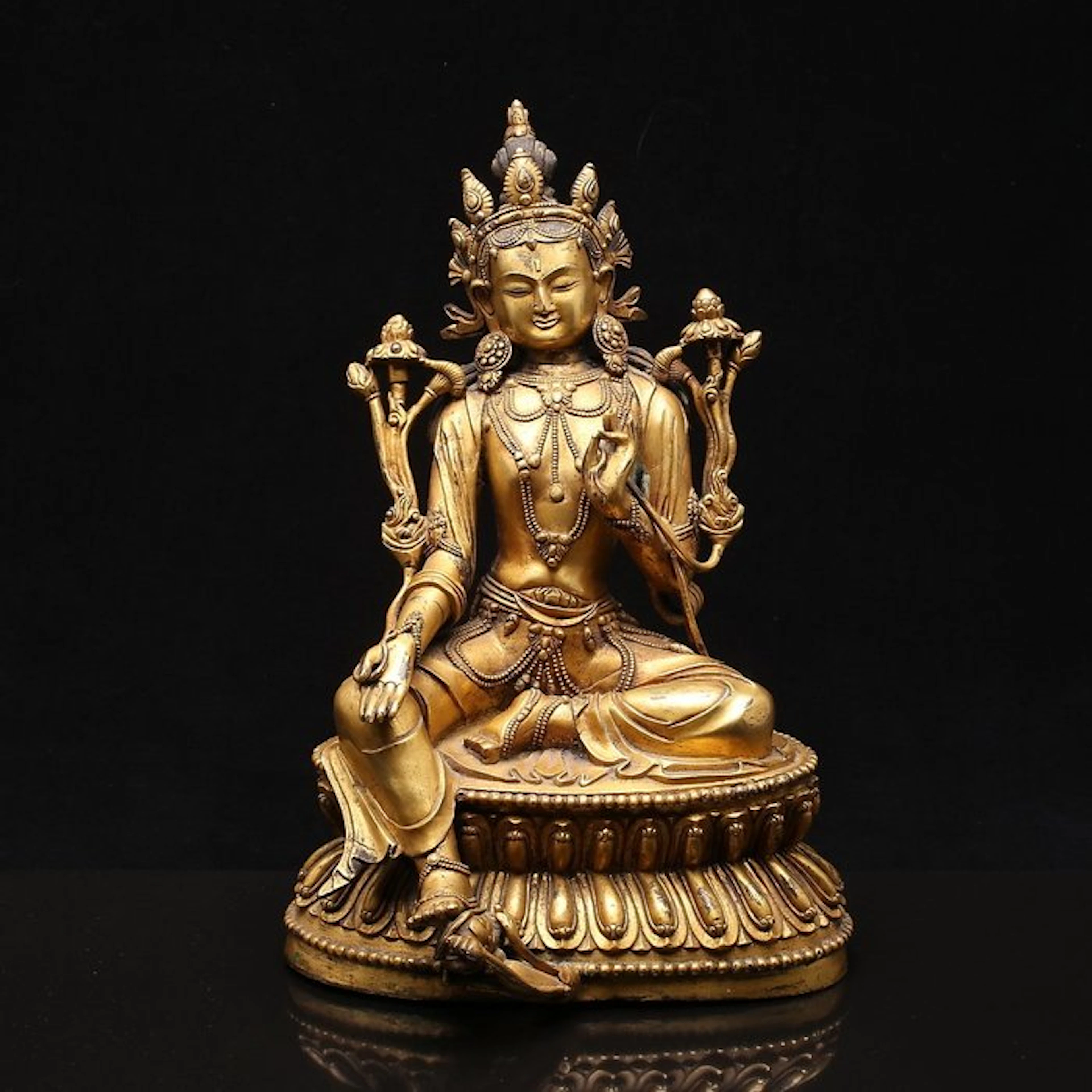 Exceptional Sino-Tibetan Gilt Bronze Figure of Syamatara...