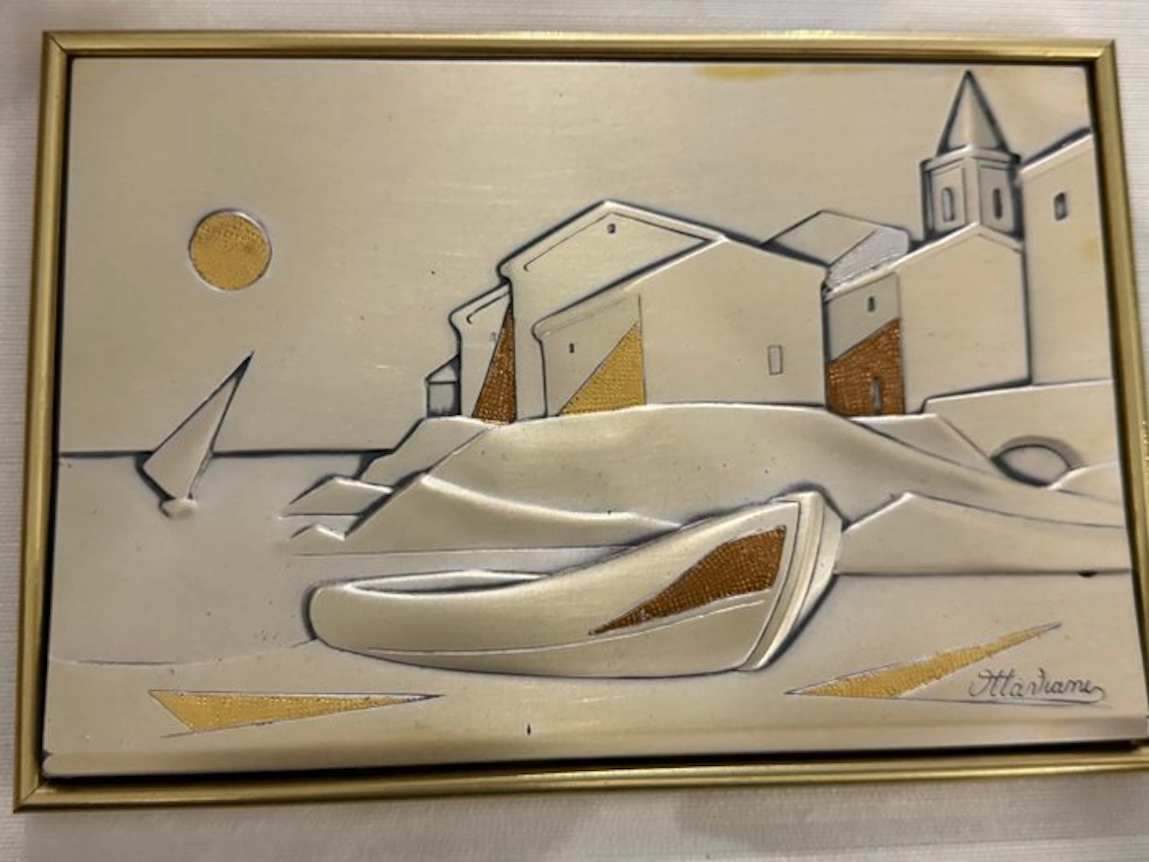 Block carving/ Relief, Paesaggio marini - 18 cm - Silverplated