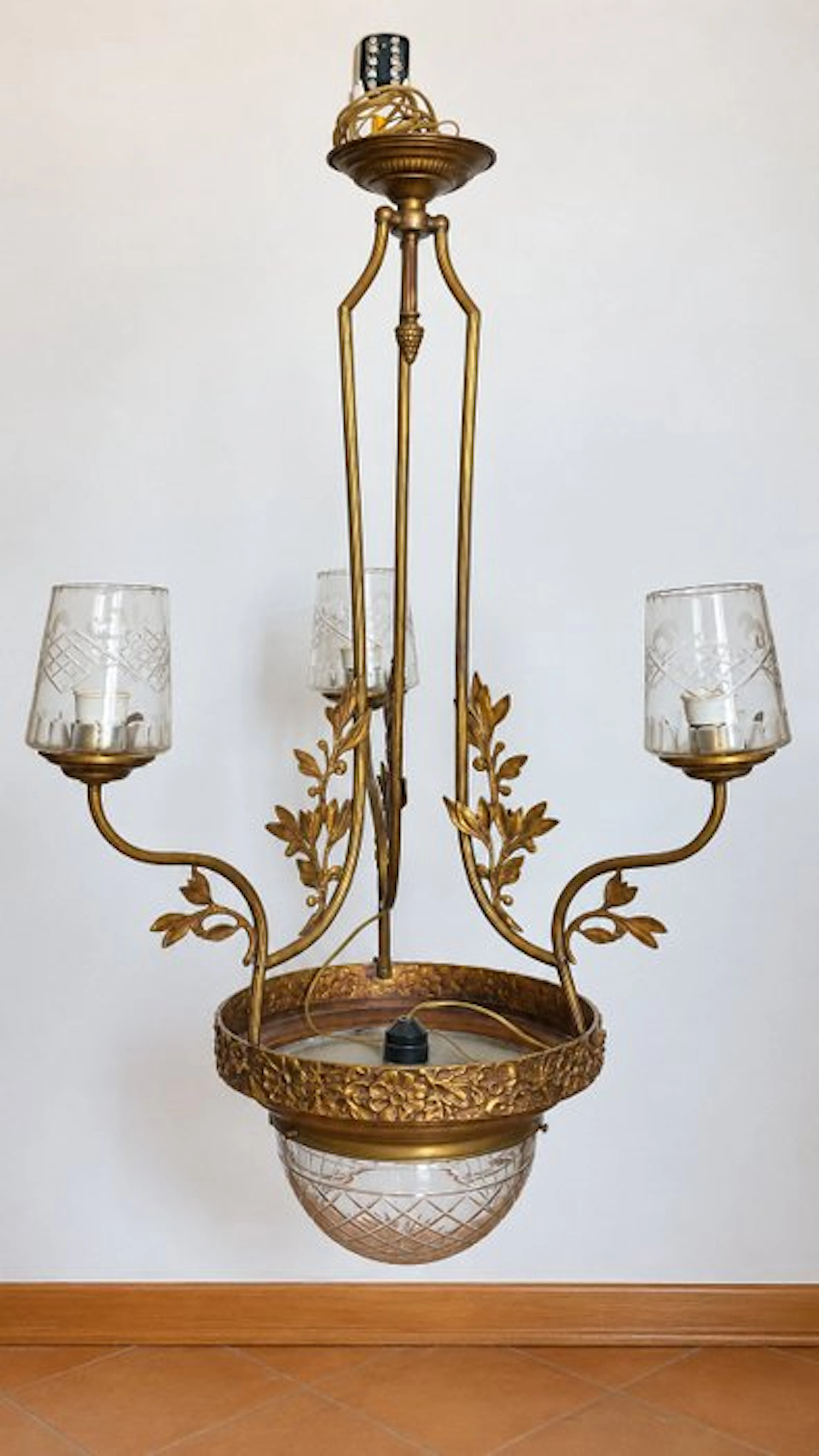 Chandelier - Brass, Glass - Art Nouveau