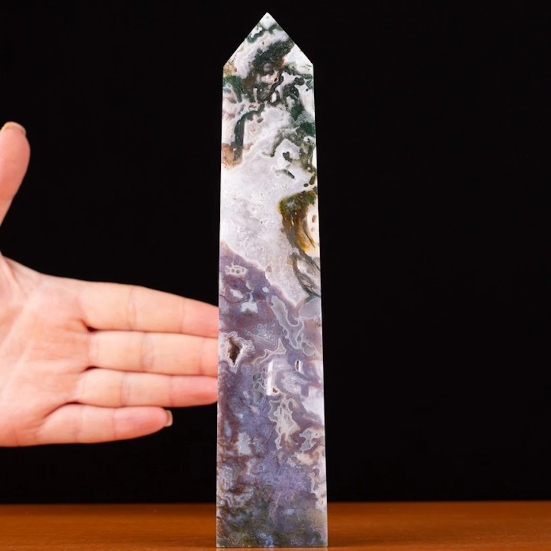 Natural Polychromatic Moss Agate Obelisk - Diverse...