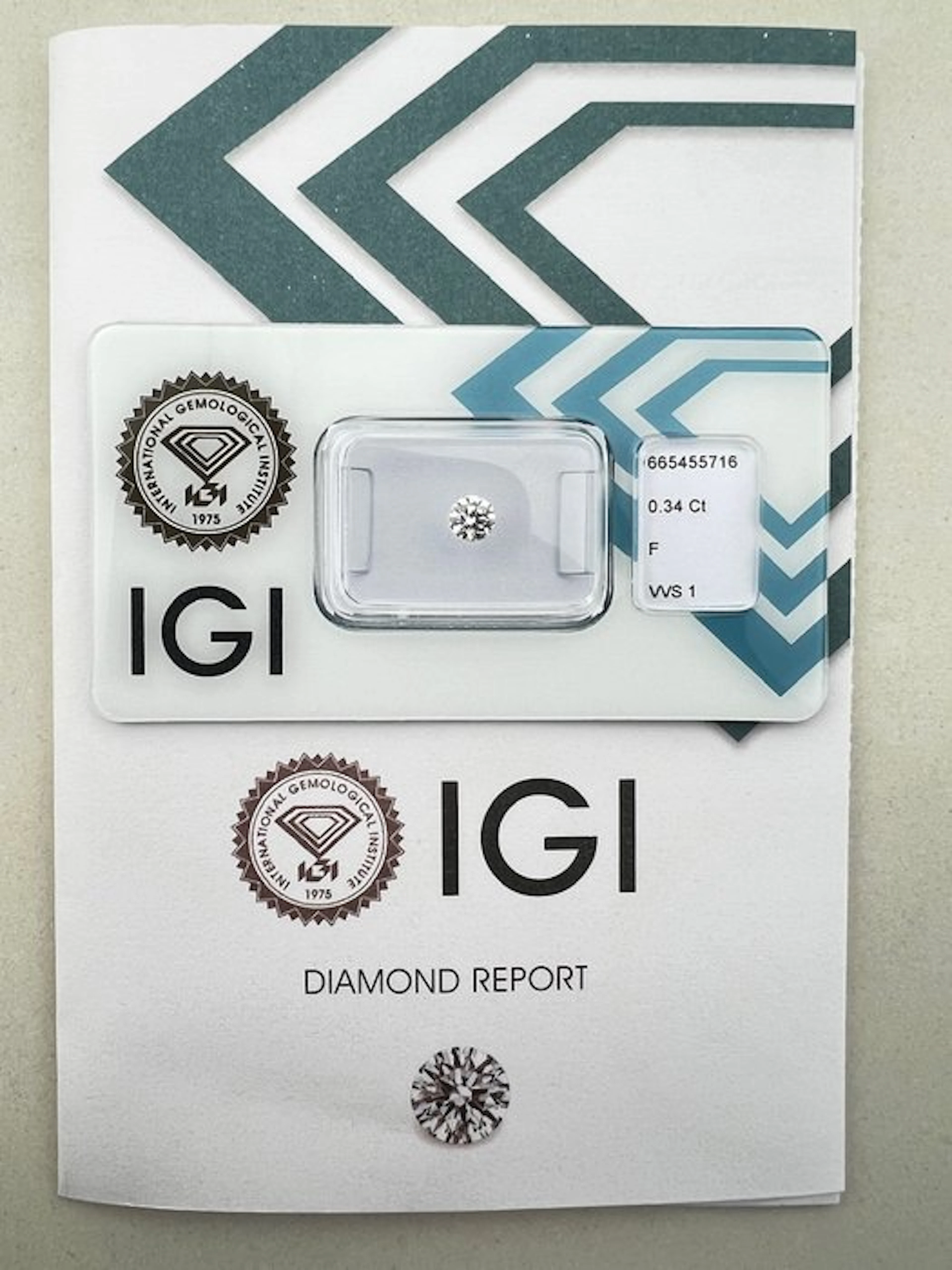 1 pcs Diamond (Natural) - 0.34 ct - Round - F - VVS1...