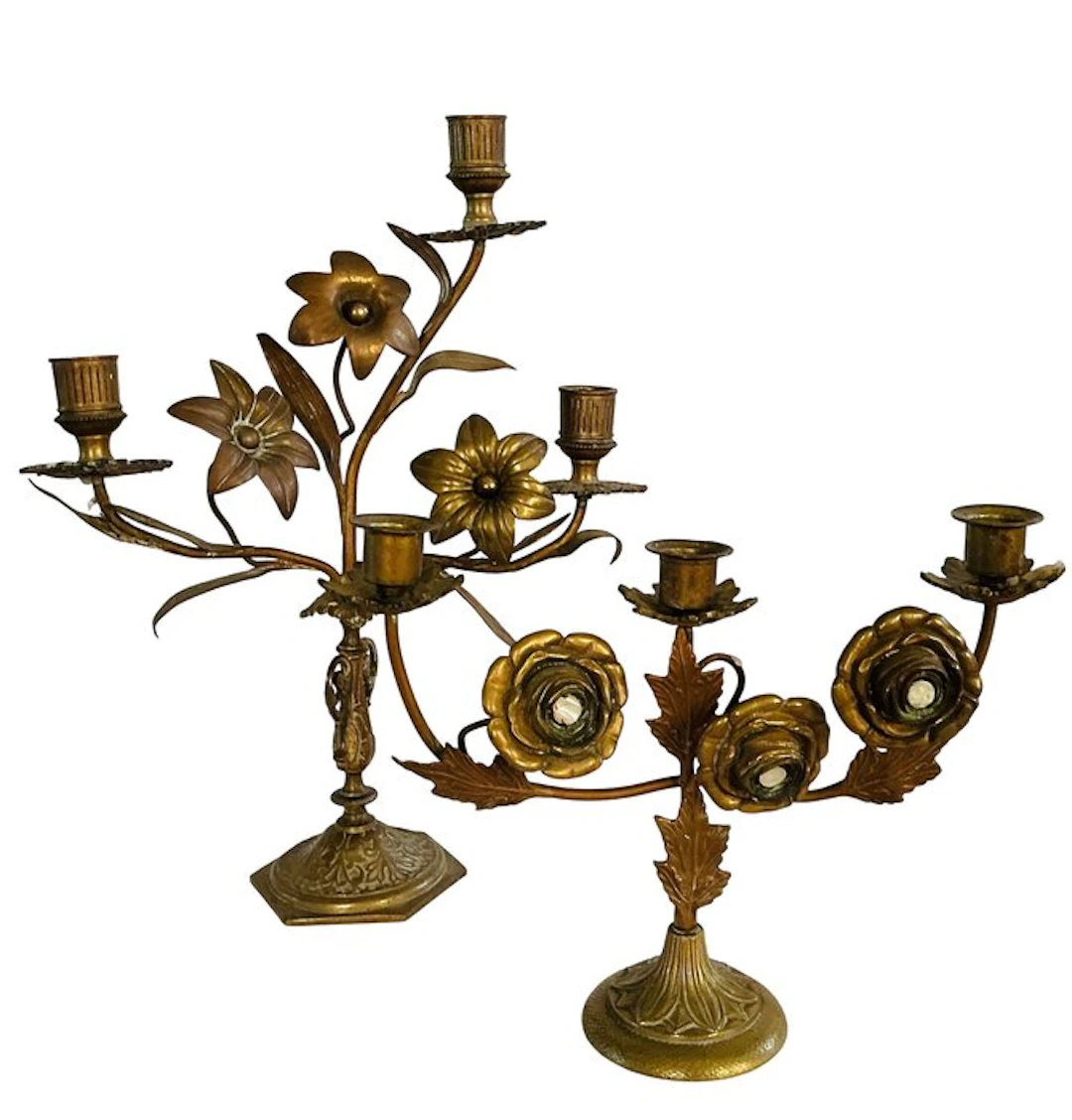 Candleholder (2) - Brass, Copper - 39 cm