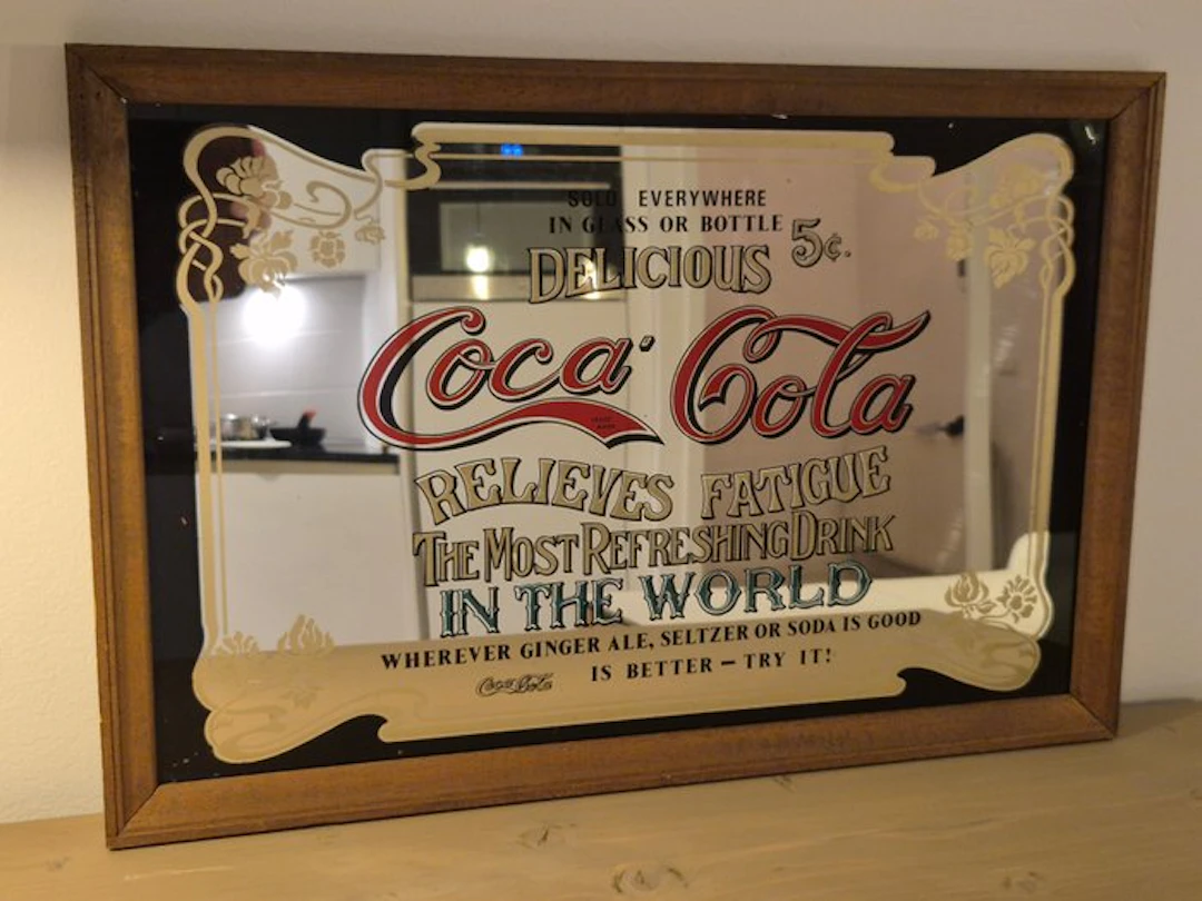 Wall mirror - Glass, Wood, cardboard - Vintage Coca-Cola mirror