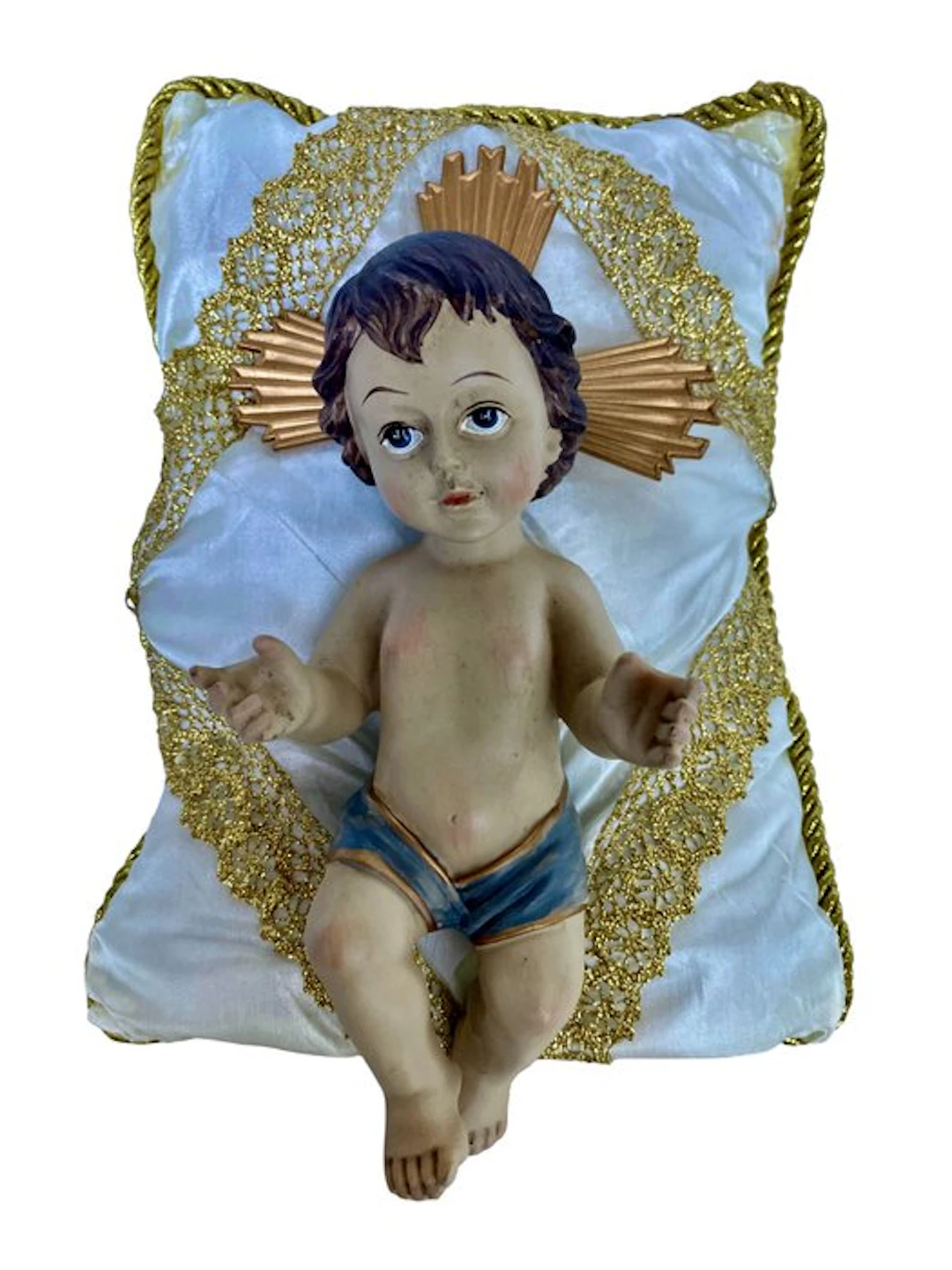 Baby Jesus on His Cushion - 25 cm - Composite, Textile - 1970-1980