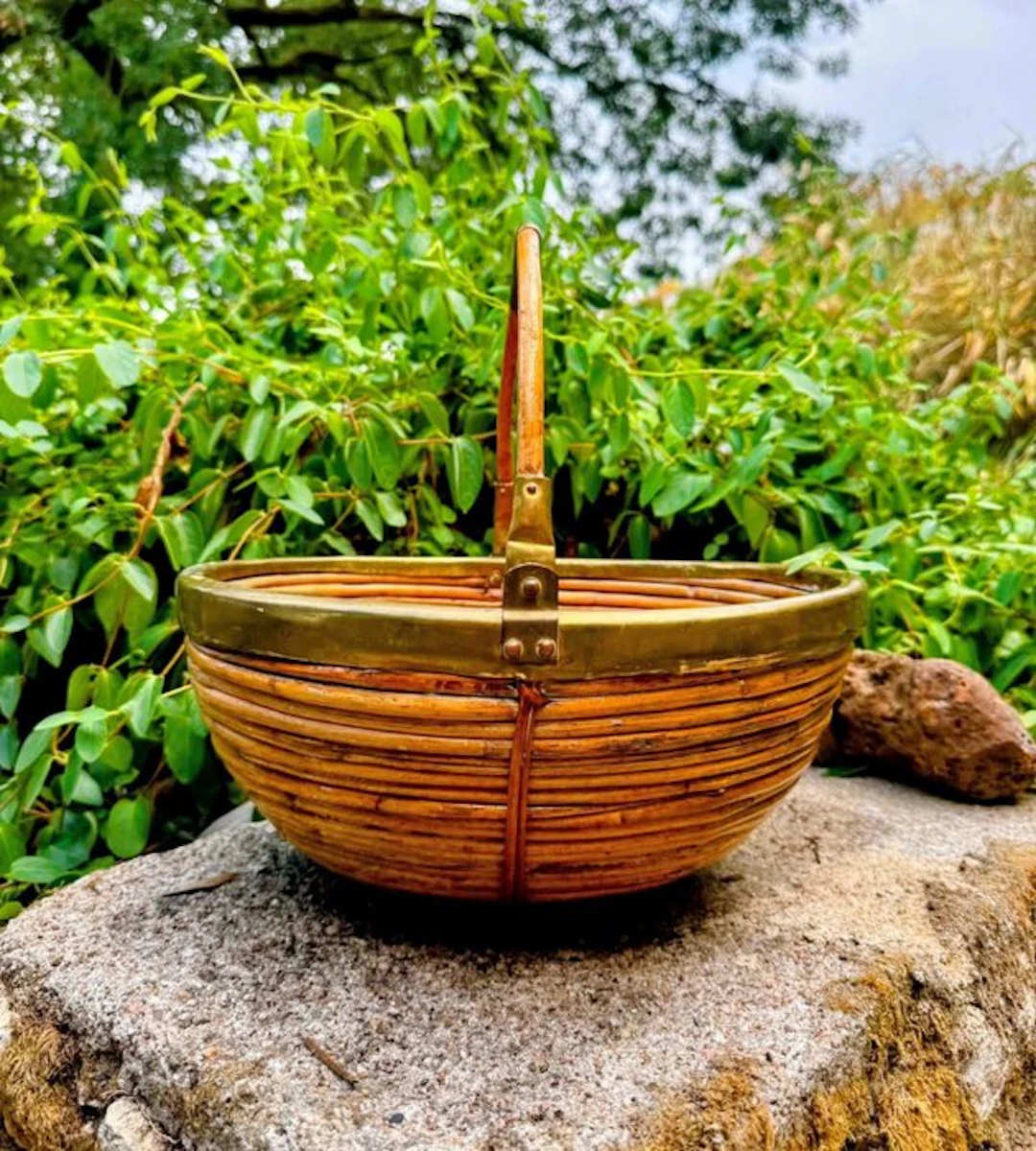 Basket - Rattan, Brass - Gabriella Crespi style