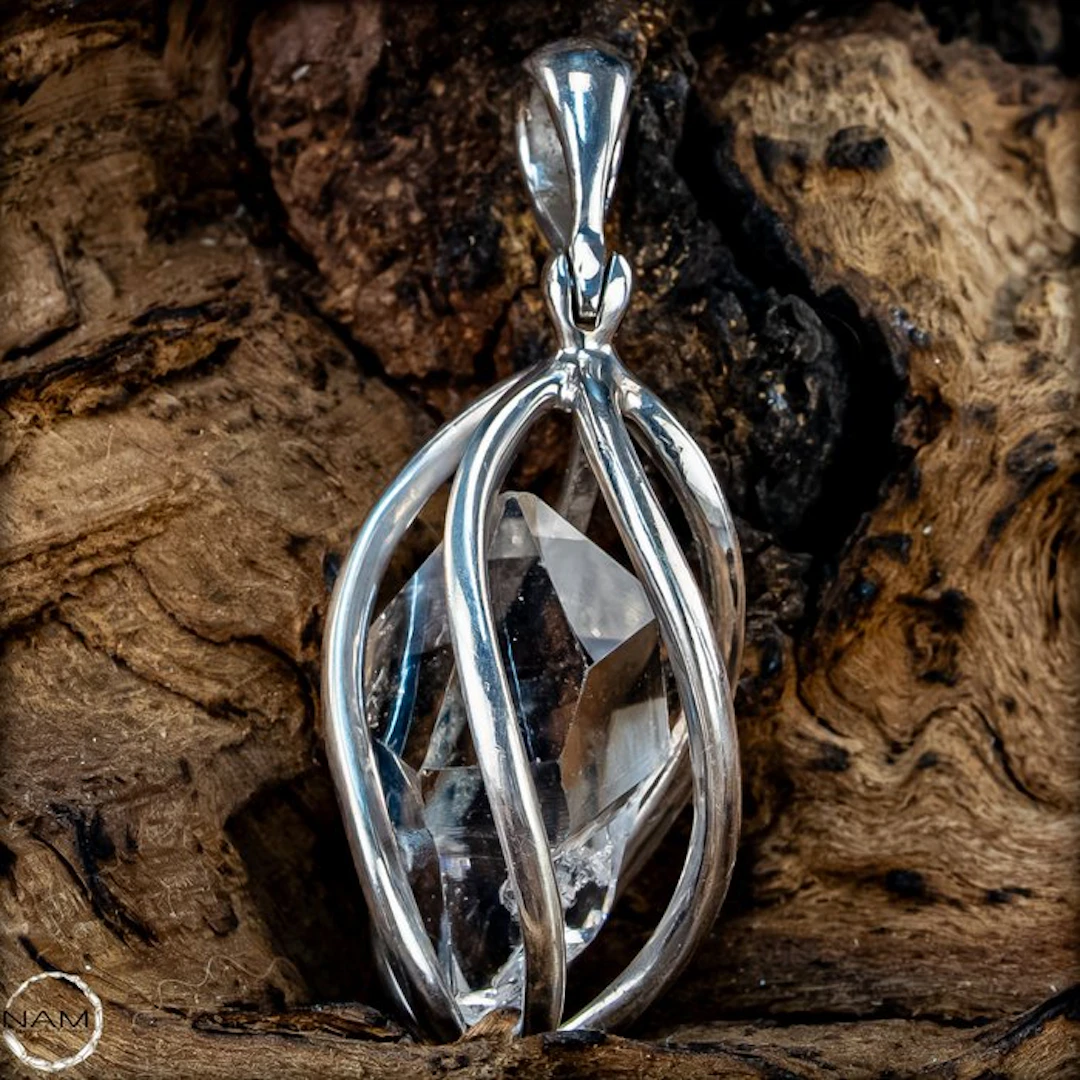 Herkimer-Diamant Anhänger in 925er Silber – Natürlicher...