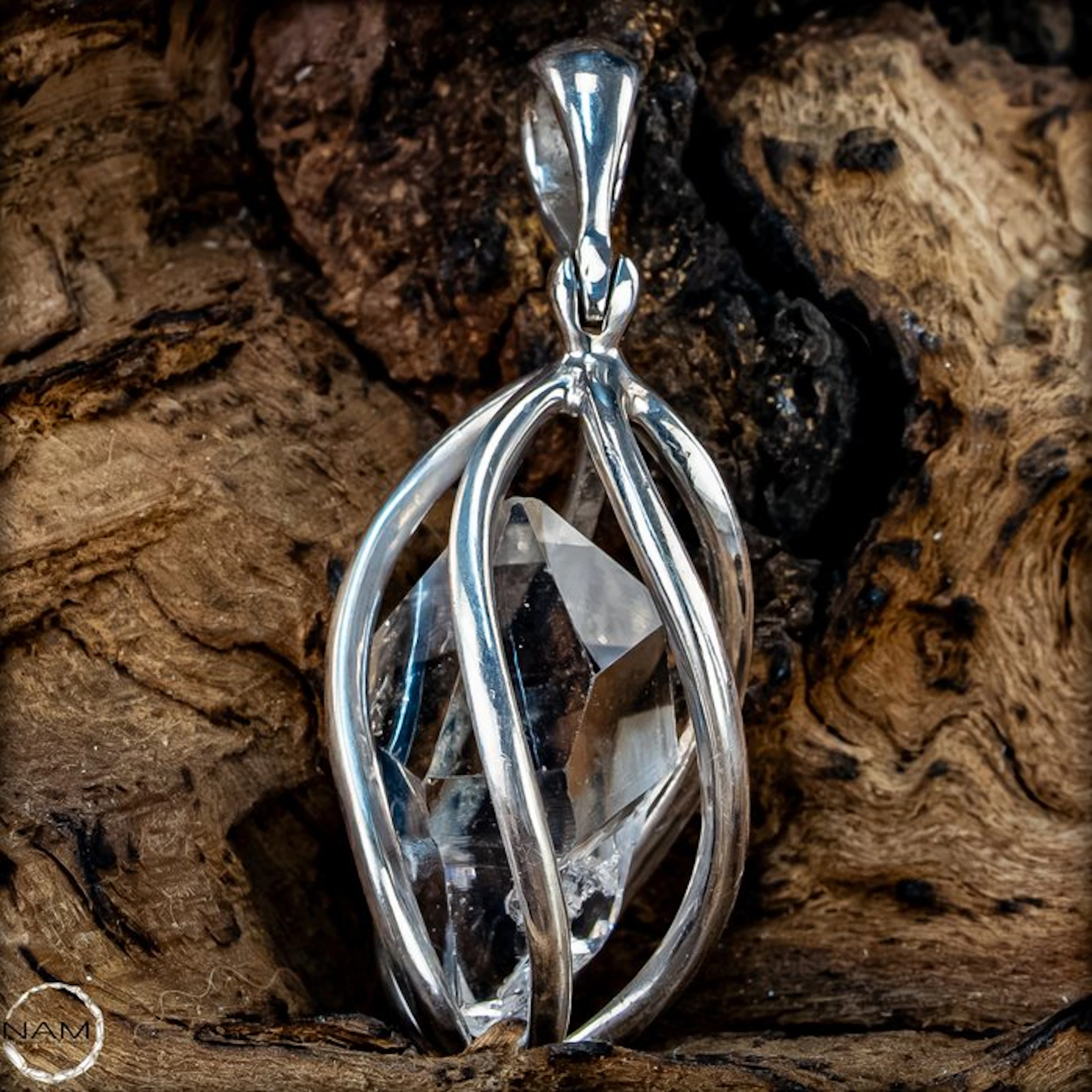 Herkimer-Diamant Anhänger in 925er Silber – Natürlicher...