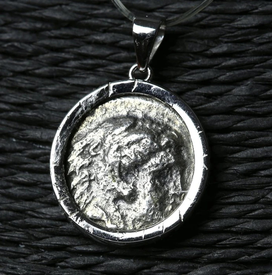 Modern Silver Pendant with Ancient Greek Alexander the...