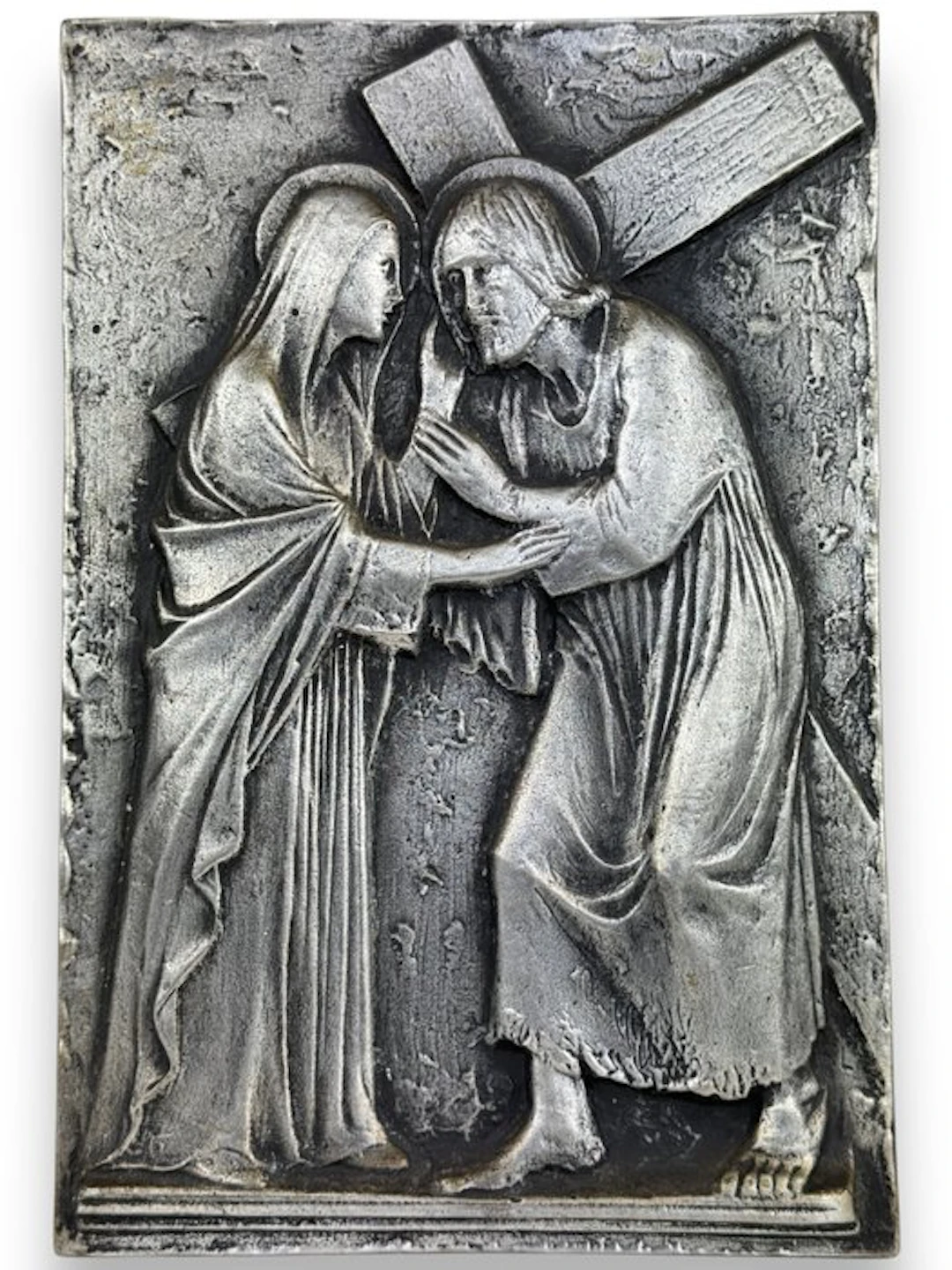 Relief, Cristo con La Croce incontra la Madonna - 29 cm - Alloy