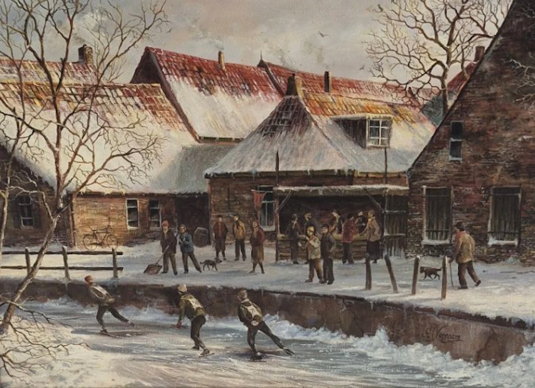G.J Veenstra (1957-) - Schaatsen elfstedentocht