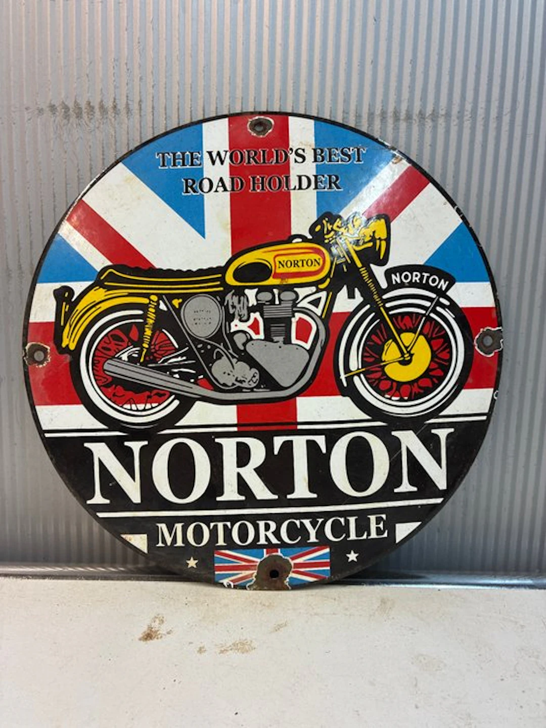 Vintage Norton Motorcycle Advertising Sign – Round Metal...
