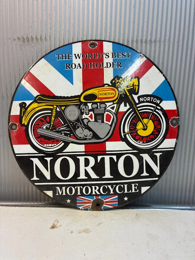 Vintage Norton Motorcycle Advertising Sign – Round Metal...