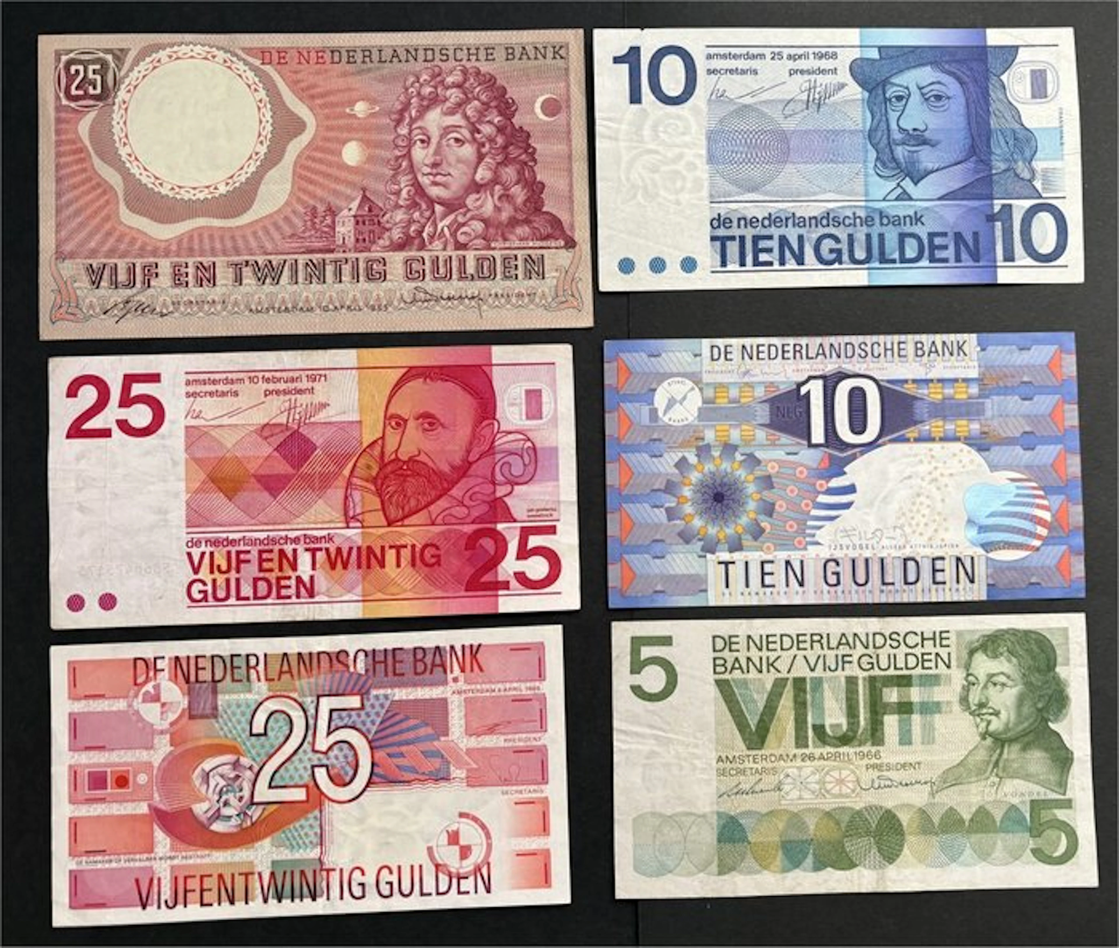 Netherlands. - 6 Banknotes 1955/1997 (No reserve price)