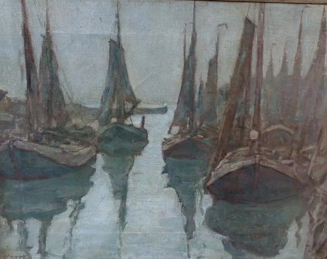 Dirk Koets (1895 -1956) - Hoogaarzen in de haven van Veere