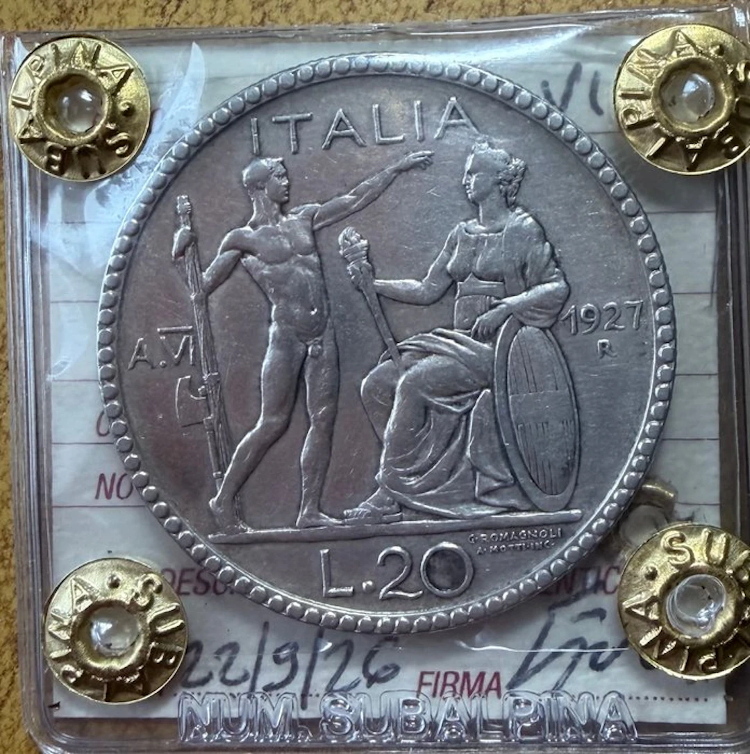 Italy, Kingdom Vittorio Emanuele III. 20 Lire 1927 "Littore"