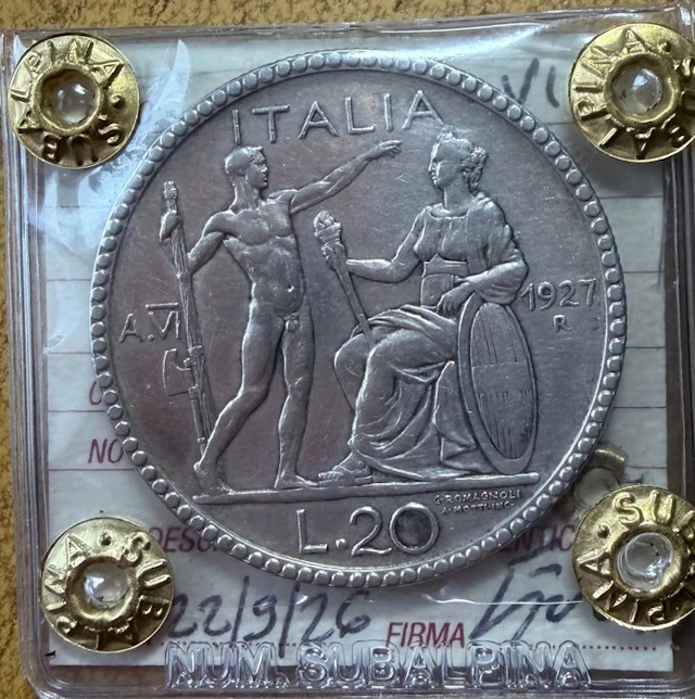 Italy, Kingdom Vittorio Emanuele III. 20 Lire 1927 "Littore"